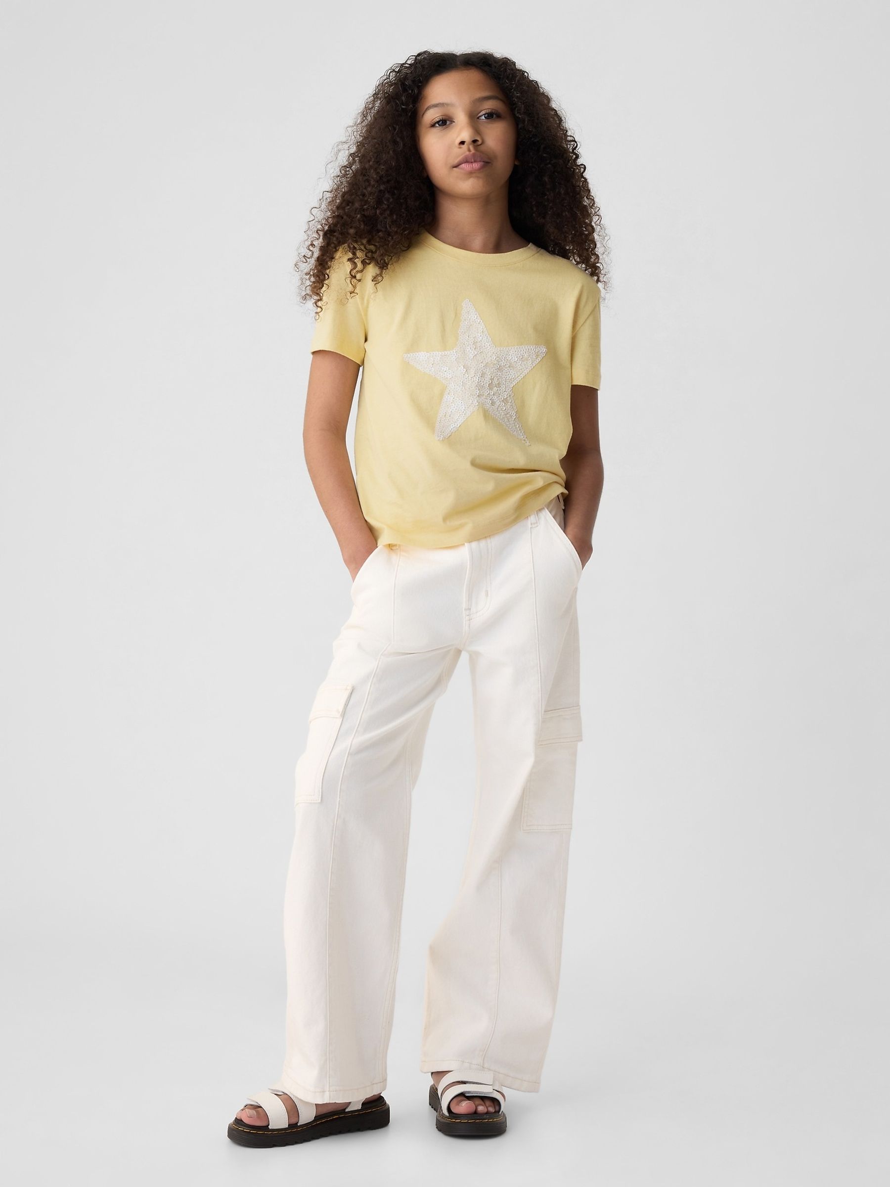 Yellow Star Sequin Graphic Short Sleeve Crew Neck T-Shirt (4-13yrs) - Image 3 of 4