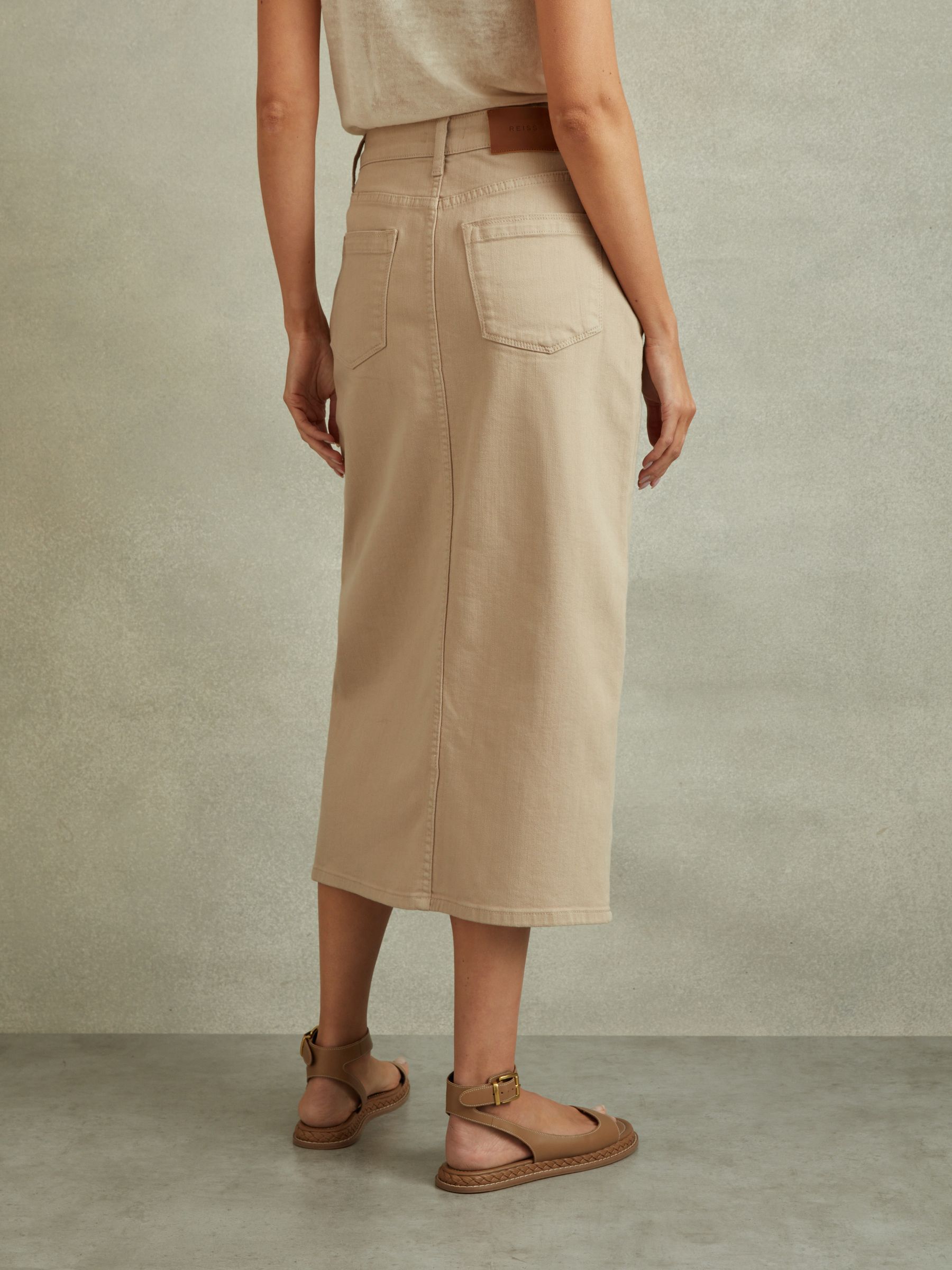 High Rise Denim Midi Skirt in Stone - Image 5 of 6