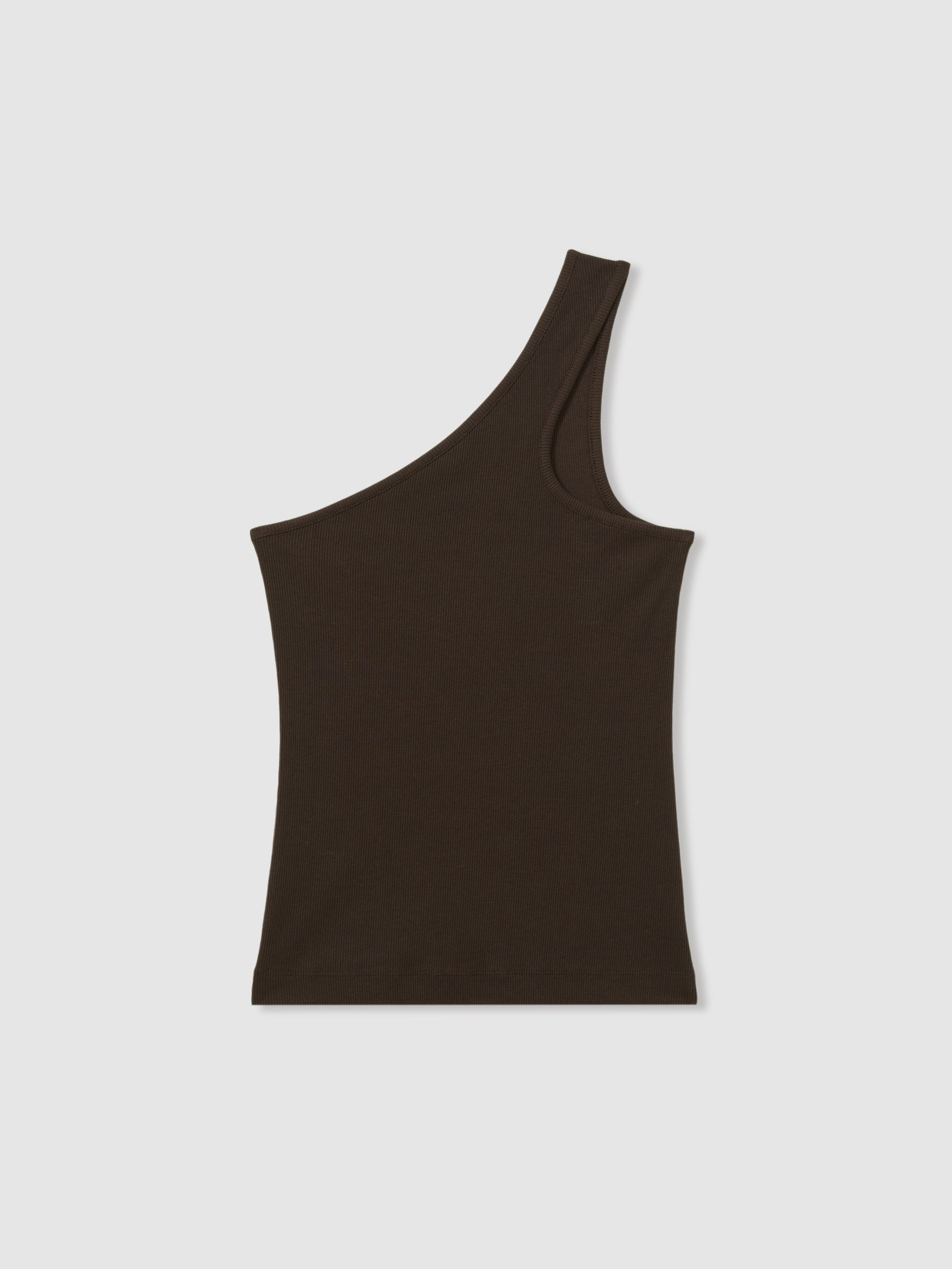 Cotton Blend One-Shoulder Top in Chocolate - Image 2 of 6