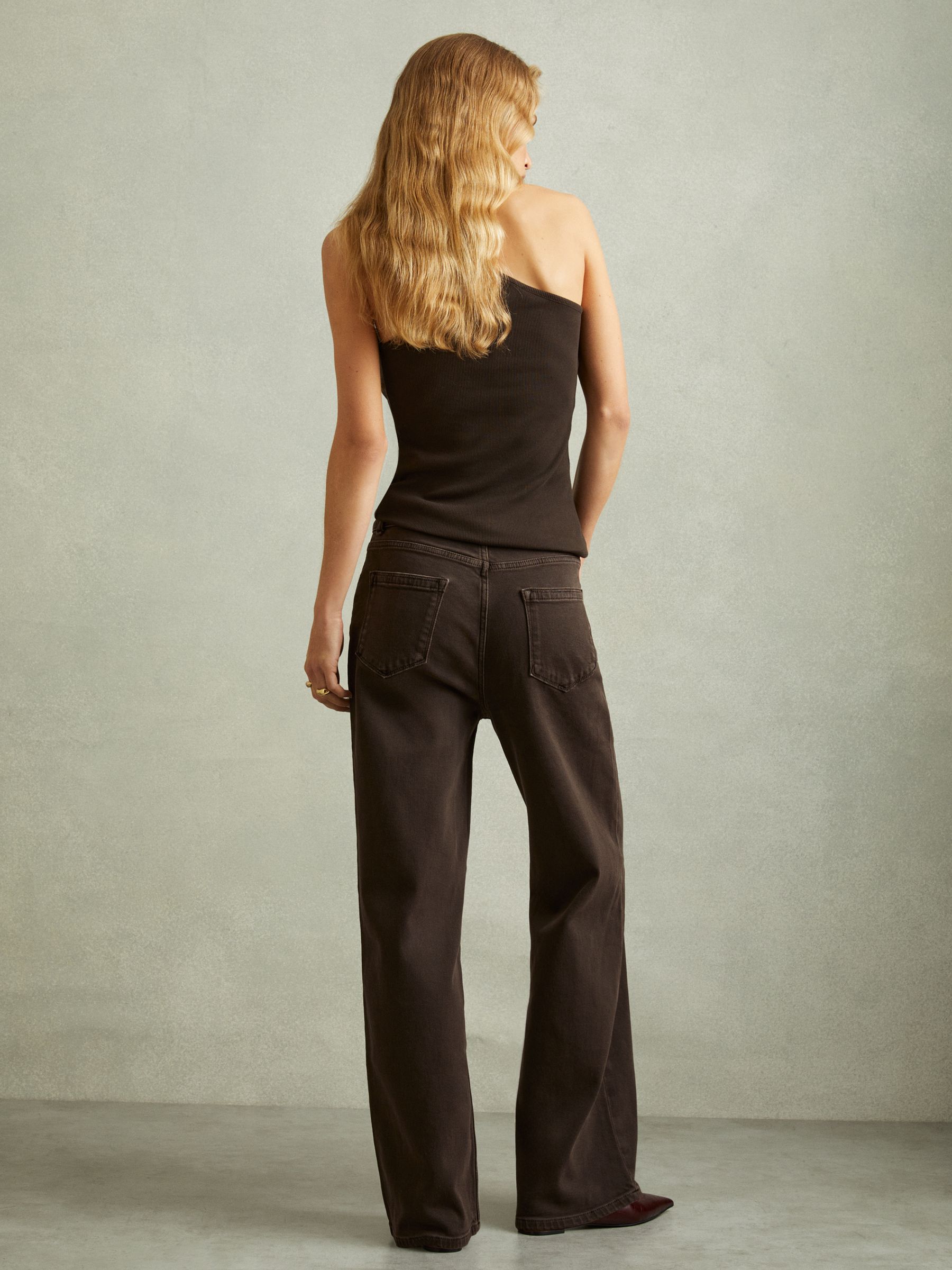 Cotton Blend One-Shoulder Top in Chocolate - Image 4 of 6