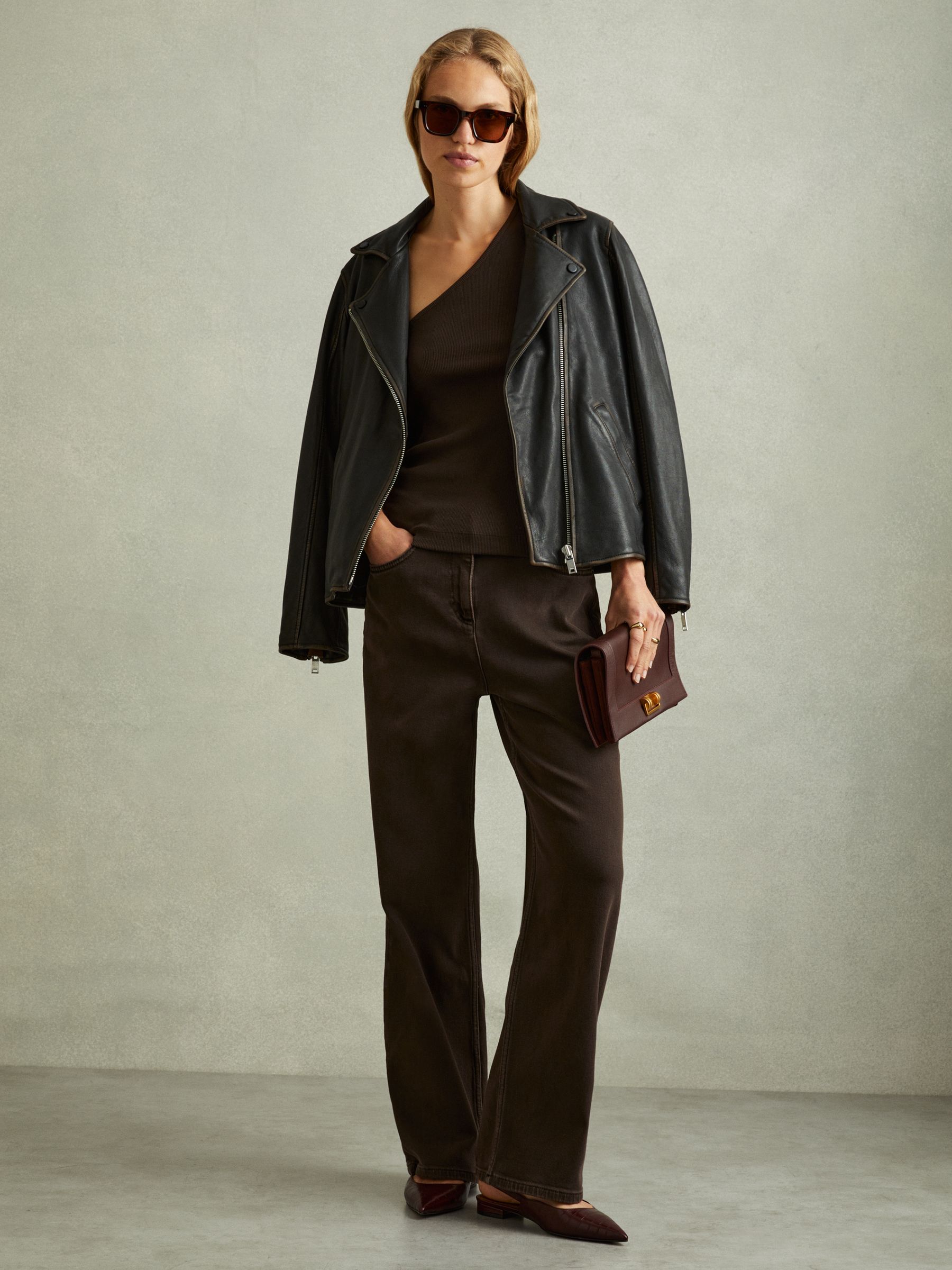 Cotton Blend One-Shoulder Top in Chocolate - Image 5 of 6