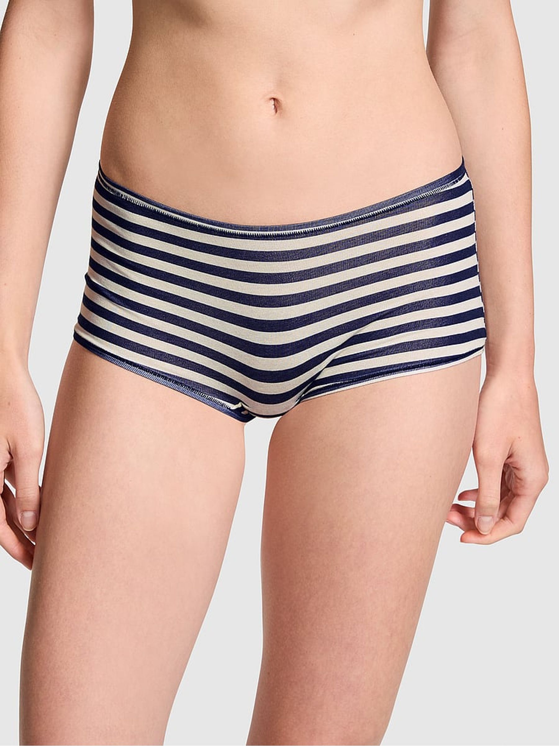 Navy Blue Stripe Cotton Boyshort Knickers - Image 1 of 3