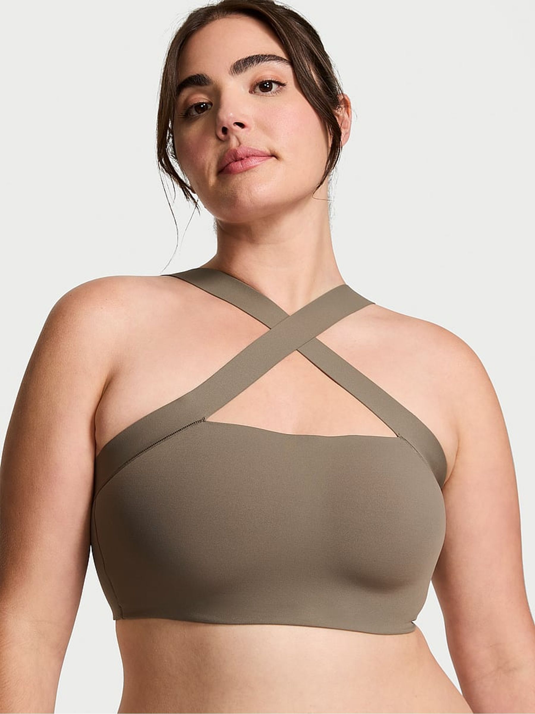 Terra Olive Green Strappy Cross Front Sports Bra - Image 1 of 3