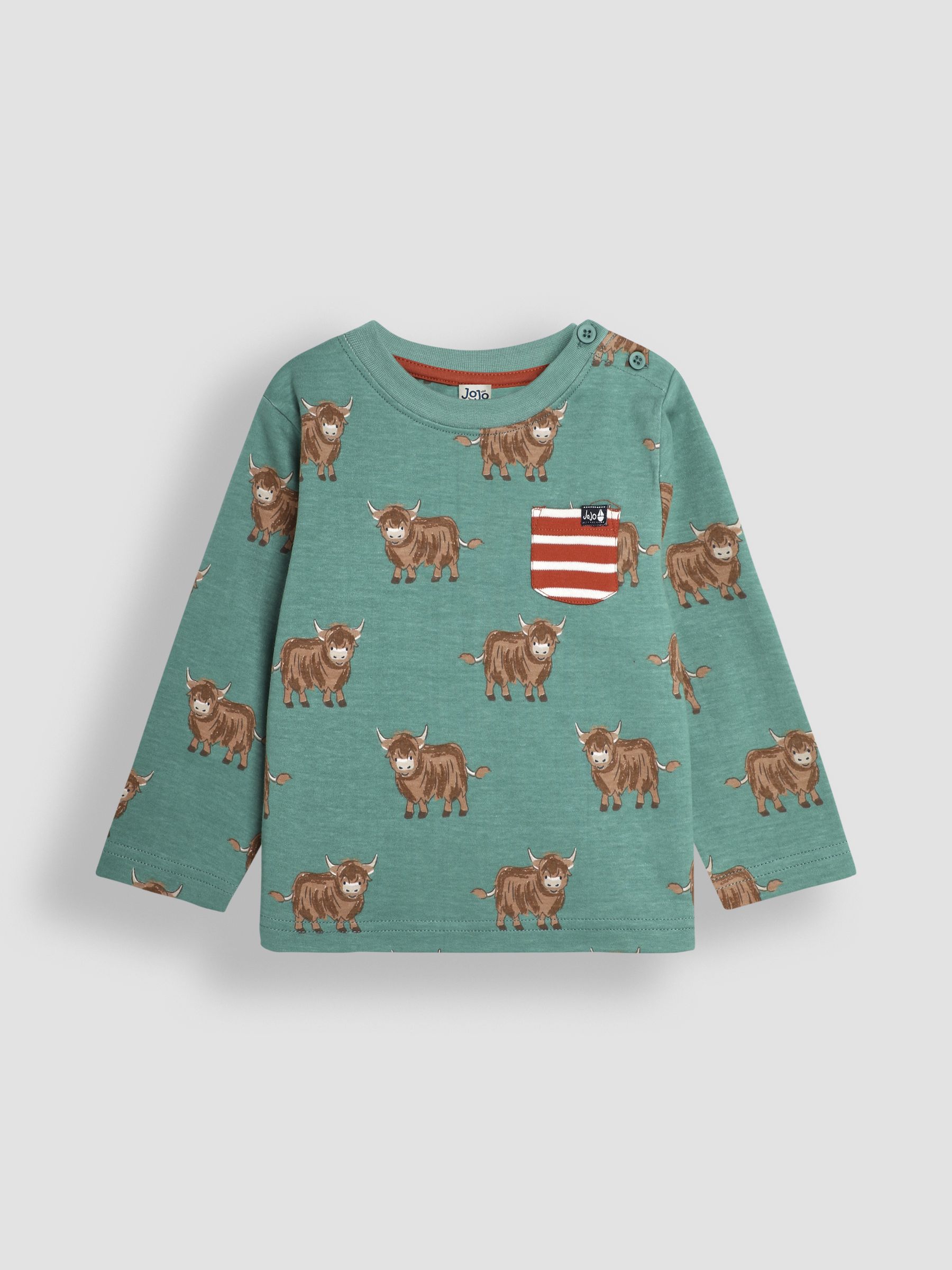 Green Highland Cow Print & Stripe Long Sleeve 2-Pack Tops - Image 2 of 5