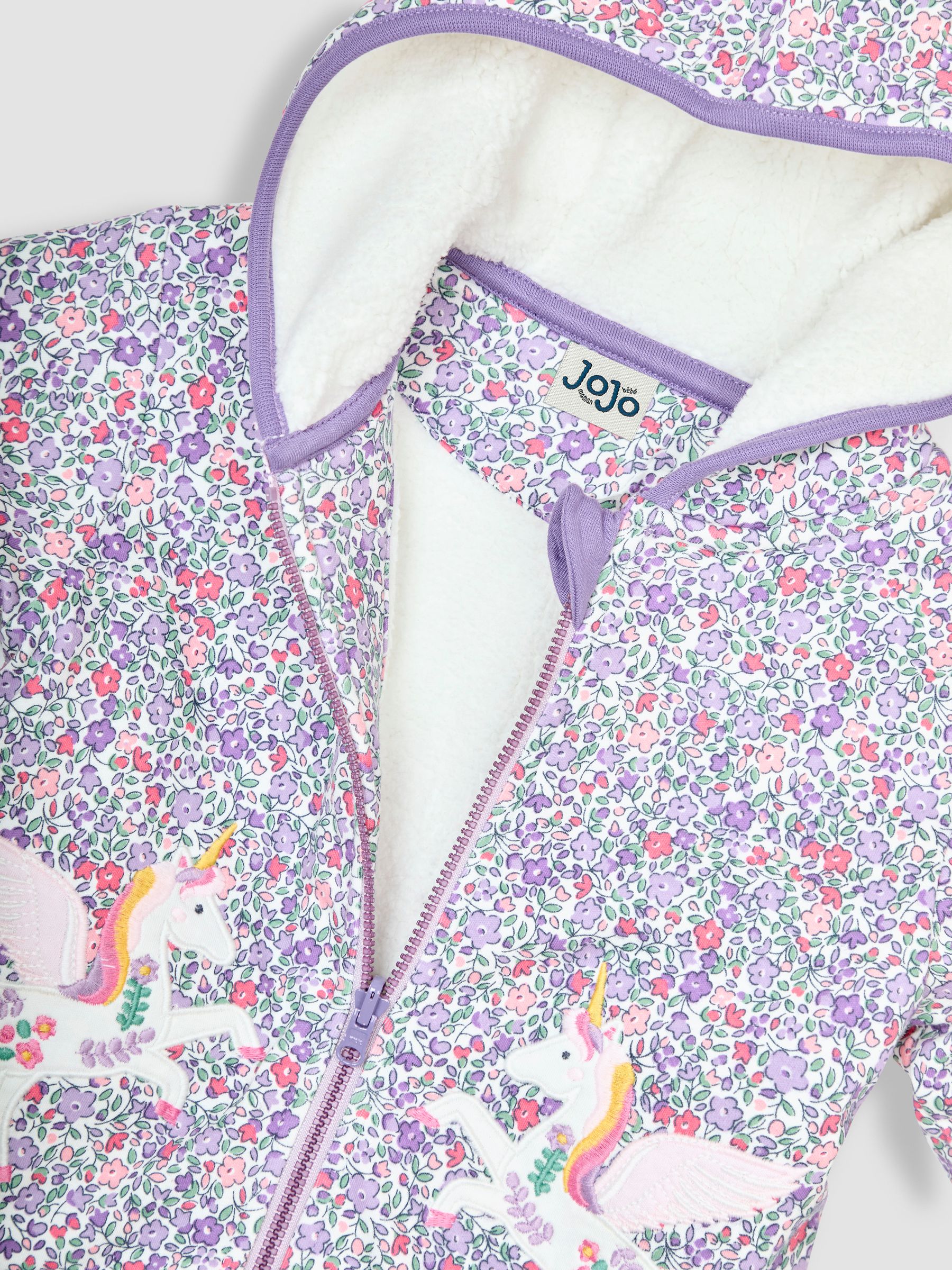 Lilac Purple Unicorn Floral Cotton Appliqué Cosy Hoodie - Image 4 of 4