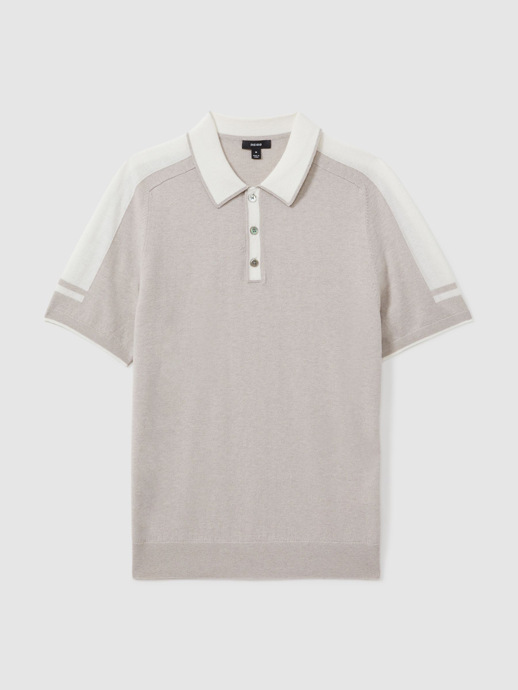 Wool-Cotton Contrast Polo Shirt in Oatmeal Off White - Image 2 of 5