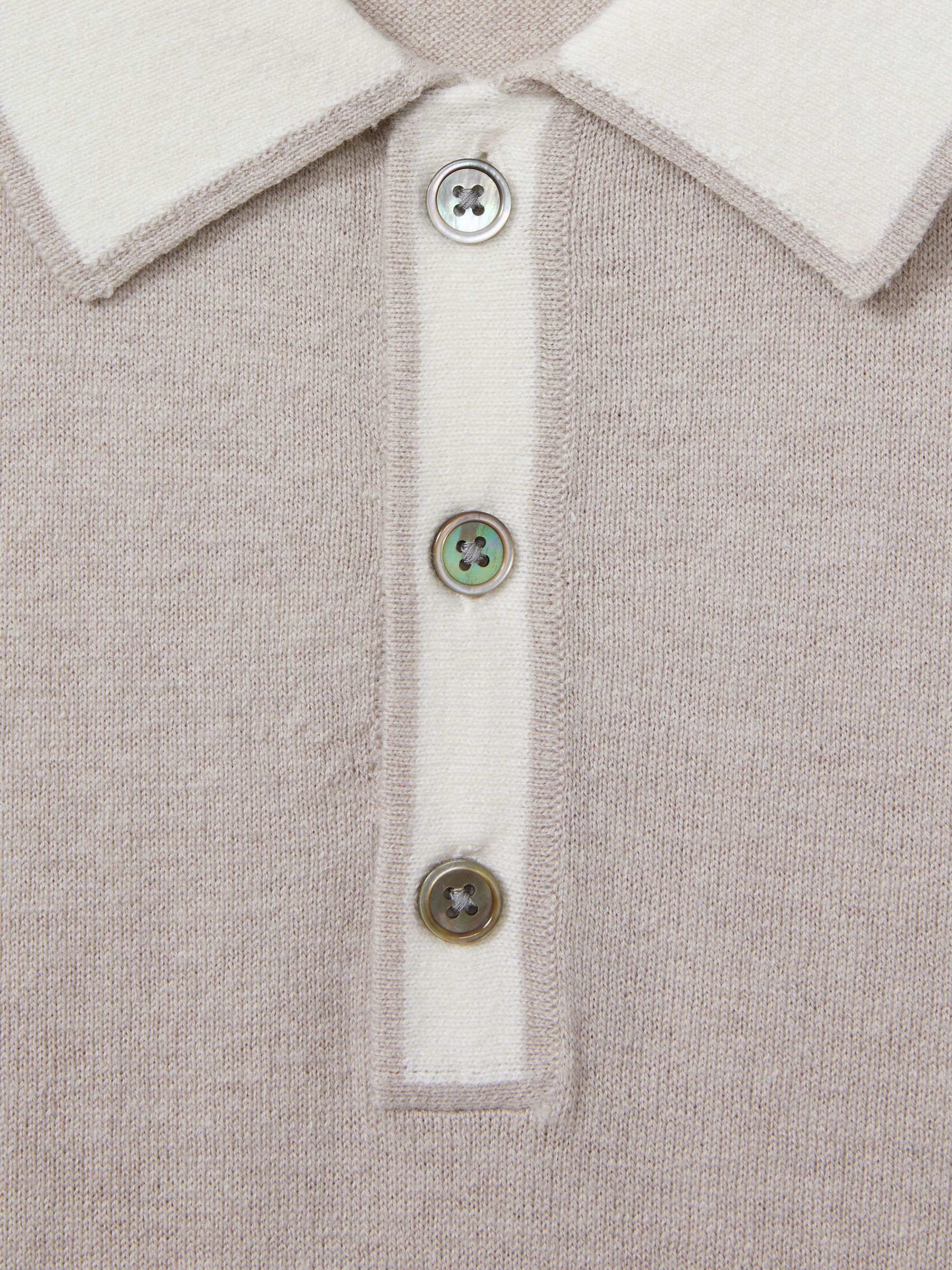 Wool-Cotton Contrast Polo Shirt in Oatmeal Off White - Image 5 of 5