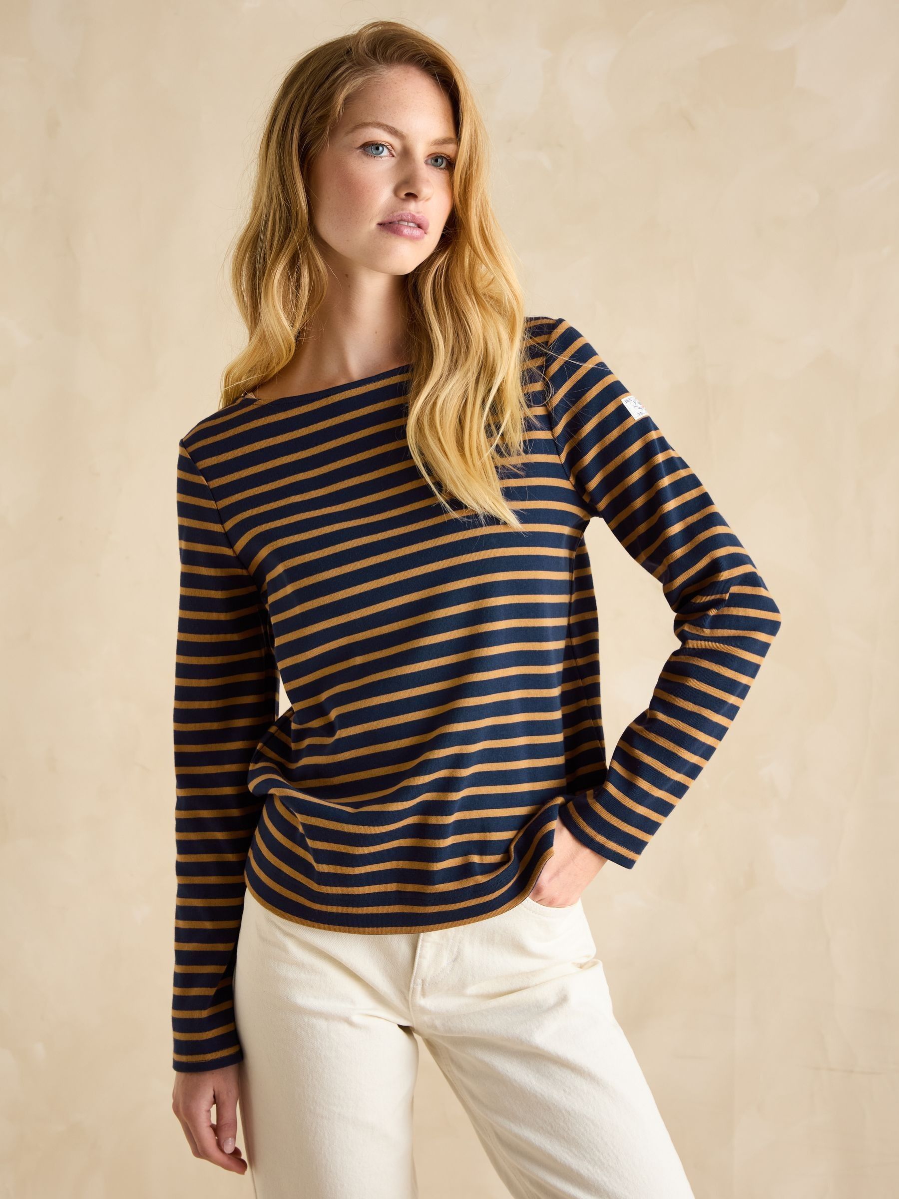 Harbour Navy & Tan Boat Neck 100% Cotton Breton Top - Image 1 of 6