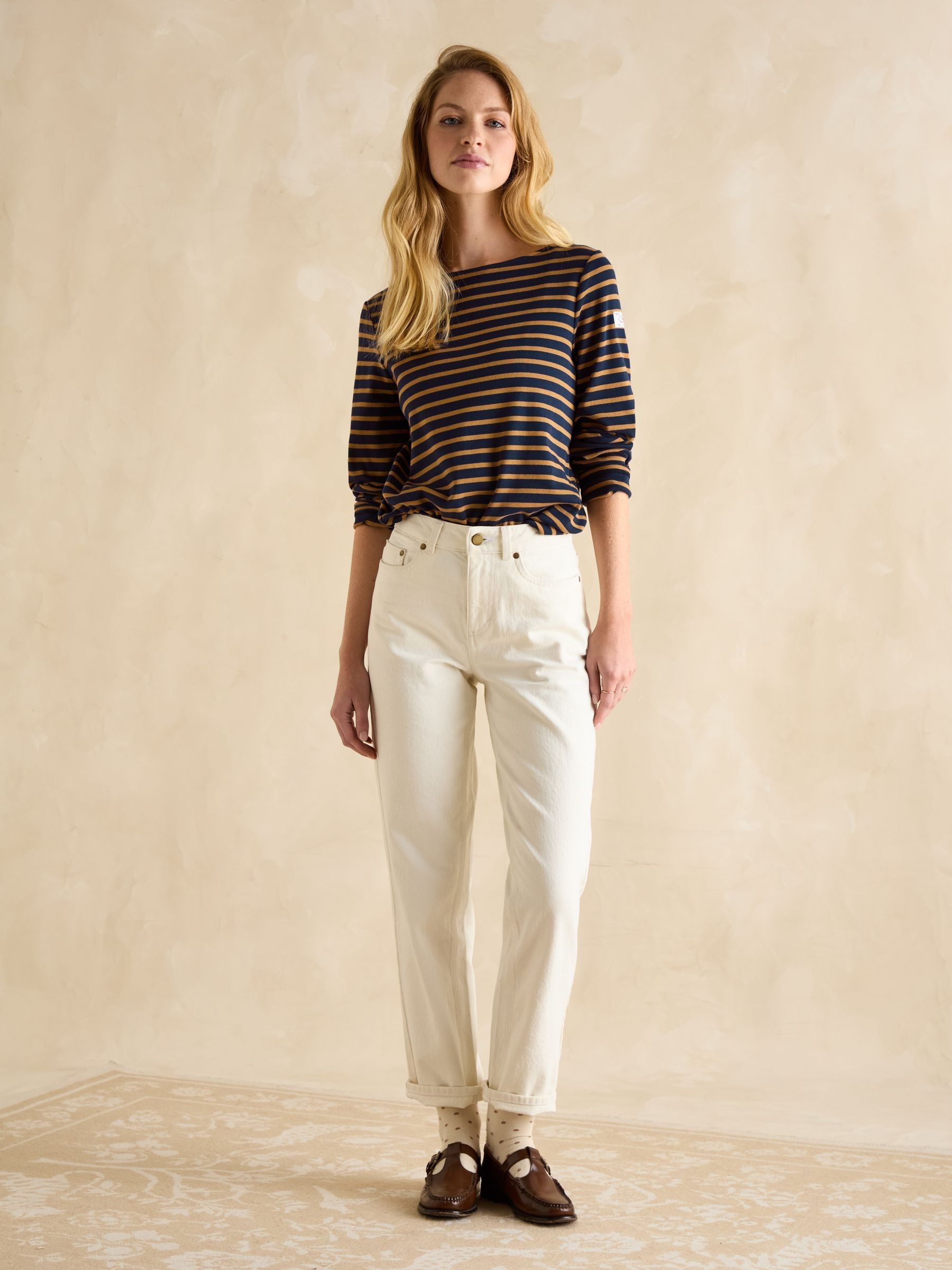 Harbour Navy & Tan Boat Neck 100% Cotton Breton Top - Image 3 of 6