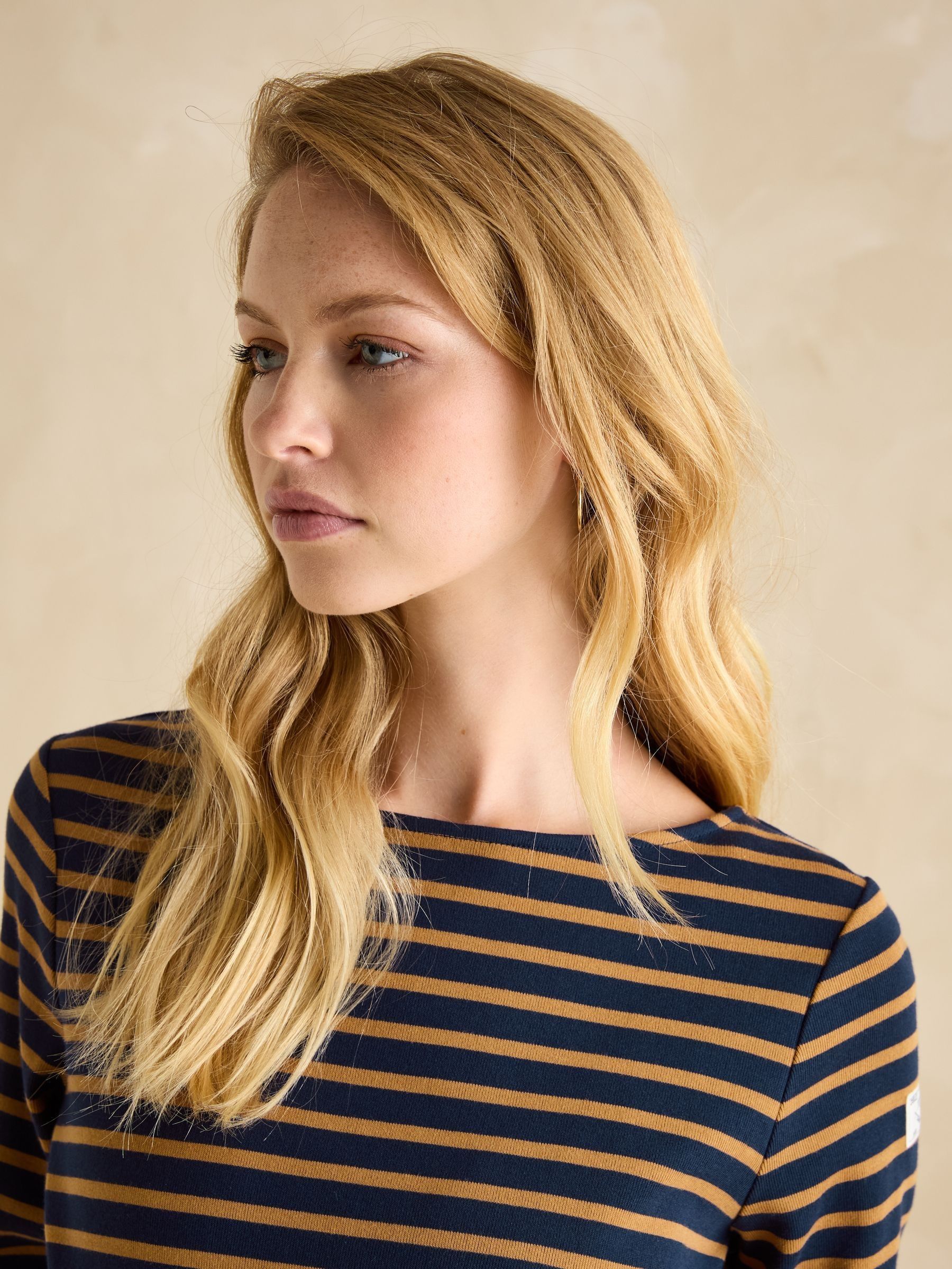 Harbour Navy & Tan Boat Neck 100% Cotton Breton Top - Image 5 of 6