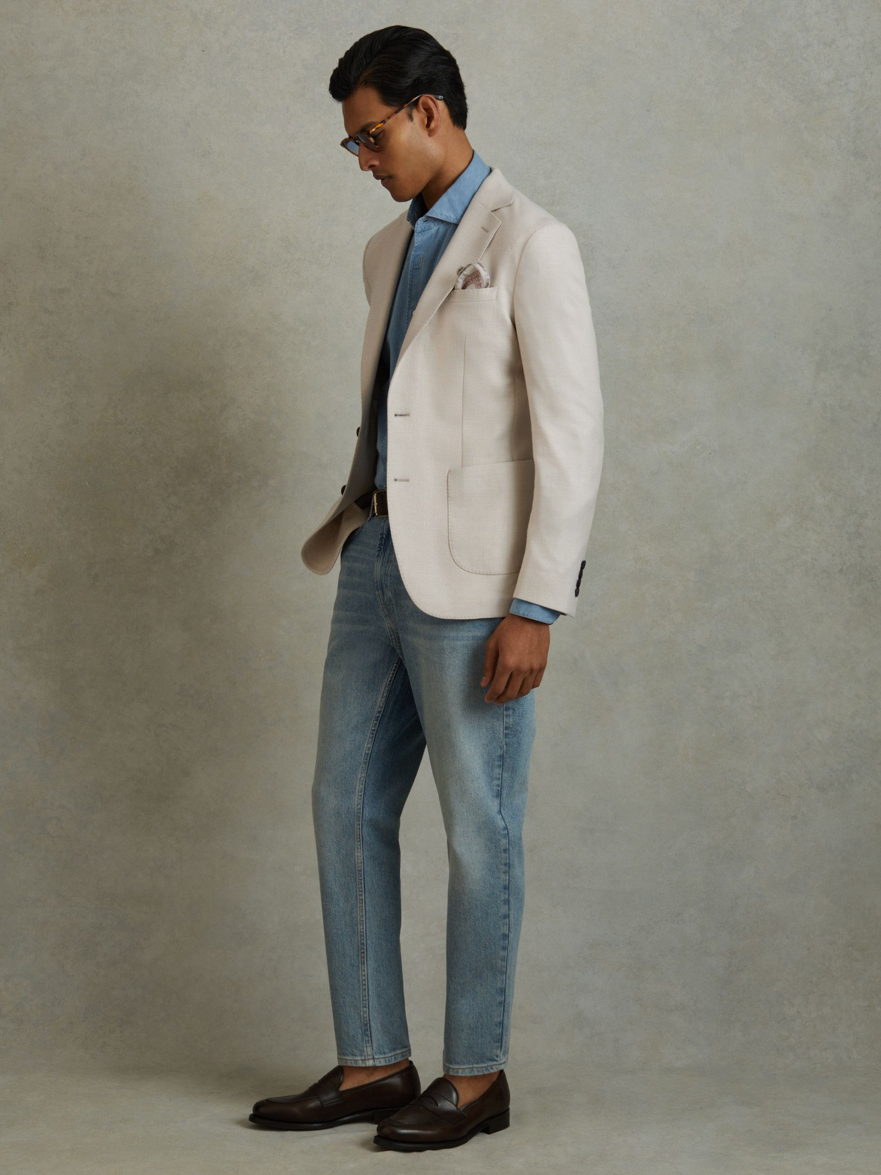 Single Breasted Blazer With Cotton in Stone - Image 1 of 10