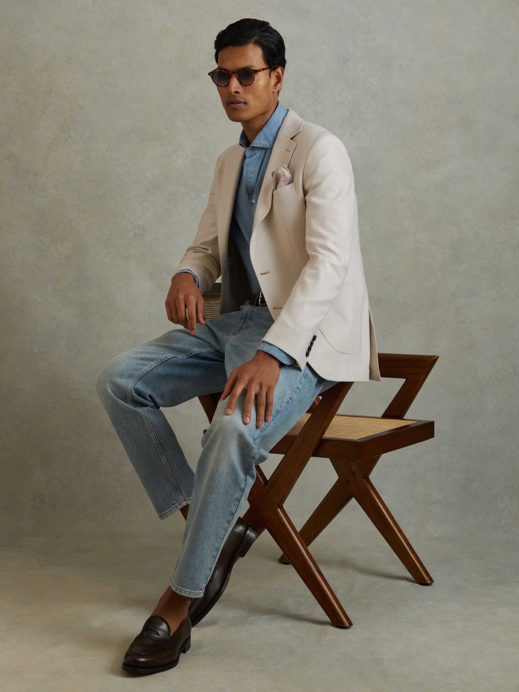 Single Breasted Blazer With Cotton in Stone - Image 3 of 10