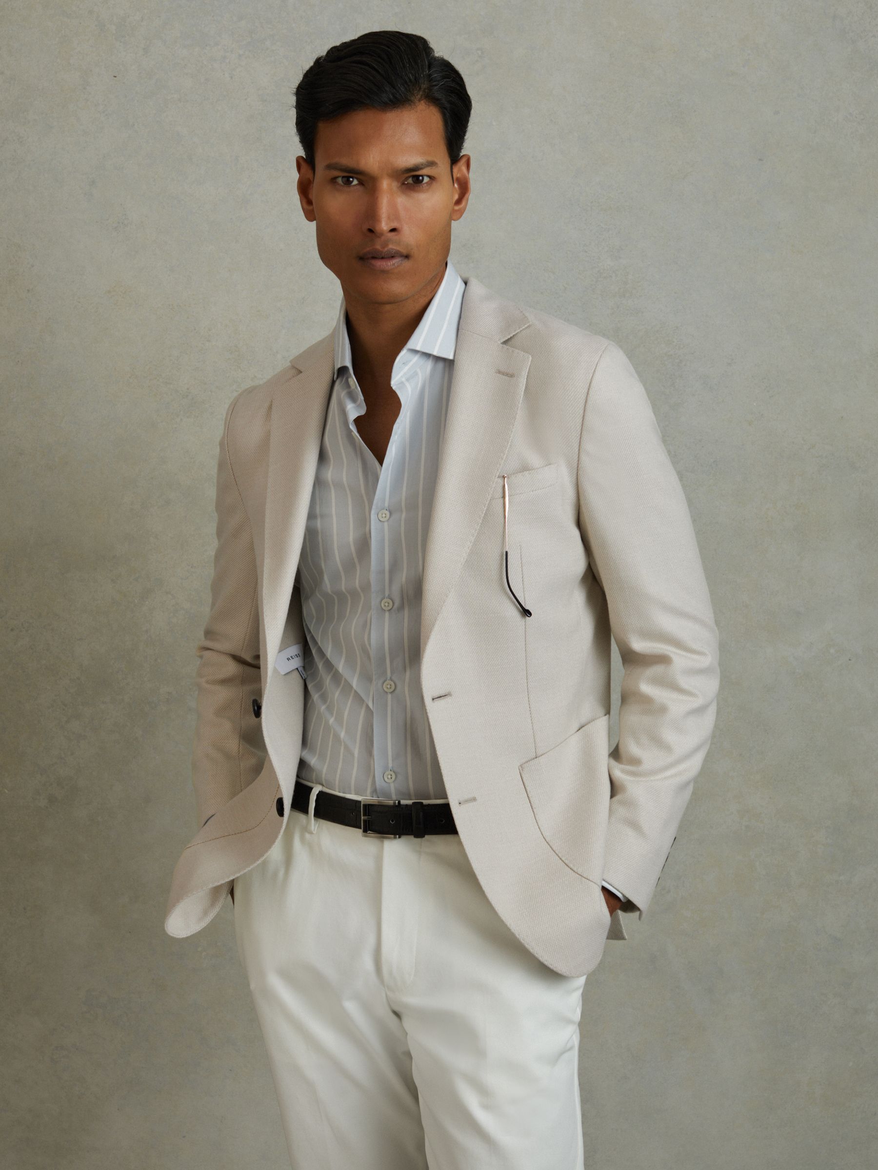 Single Breasted Blazer With Cotton in Stone - Image 5 of 10
