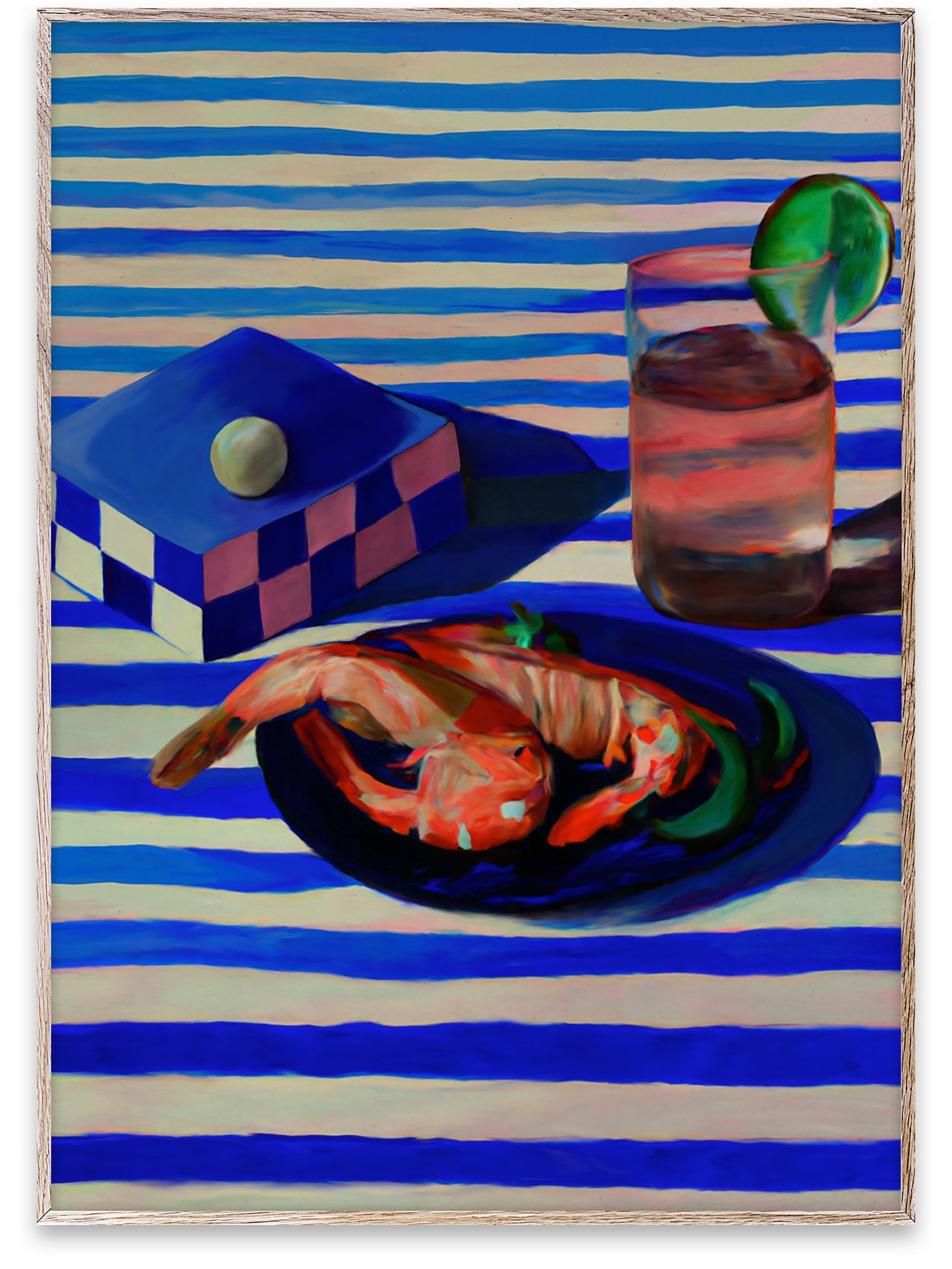 Paper Collective Blue Shrimp & Stripes Framed Wall Art Print in Natural Oak Frame - Image 2 of 3