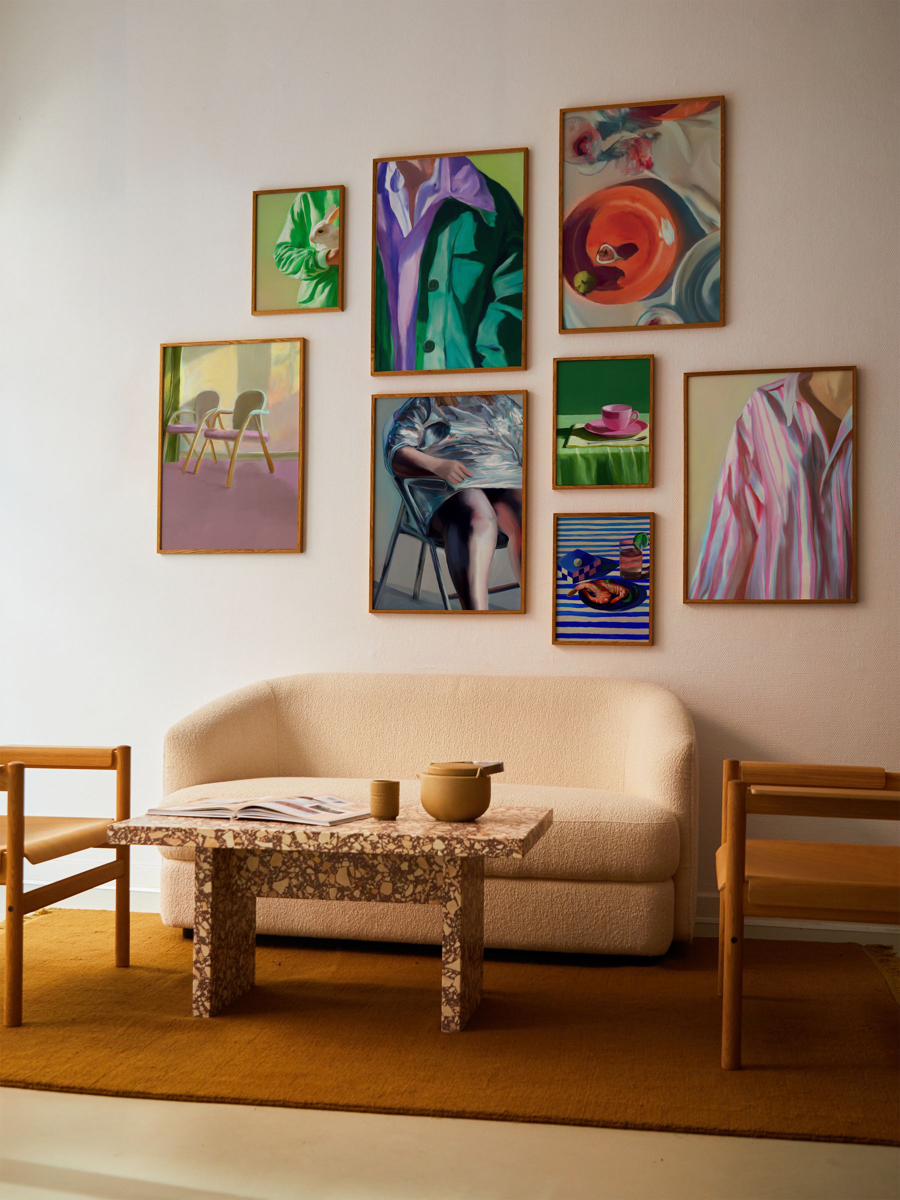Paper Collective Blue Shrimp & Stripes Framed Wall Art Print in Natural Oak Frame - Image 3 of 3