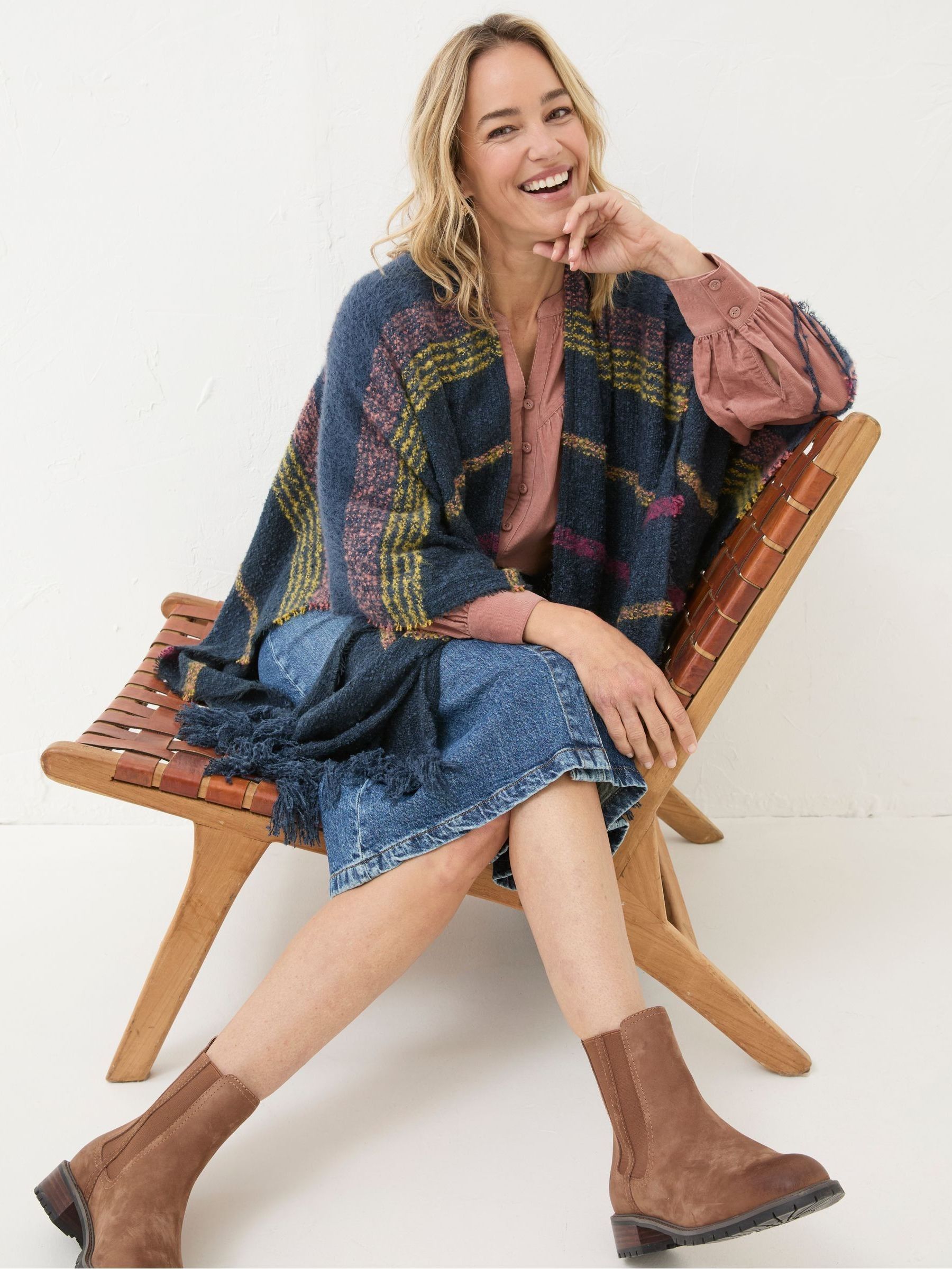 Navy Stripe Boucle Cape Scarf | FatFace USA