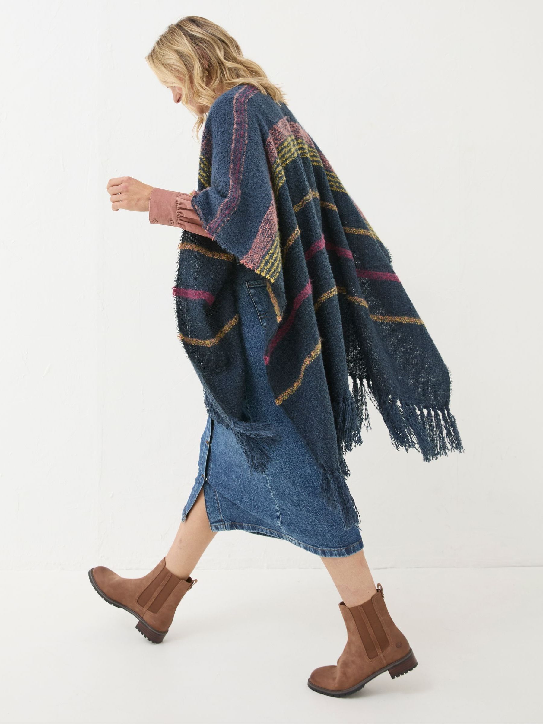 Navy Stripe Boucle Cape Scarf - Image 3 of 5