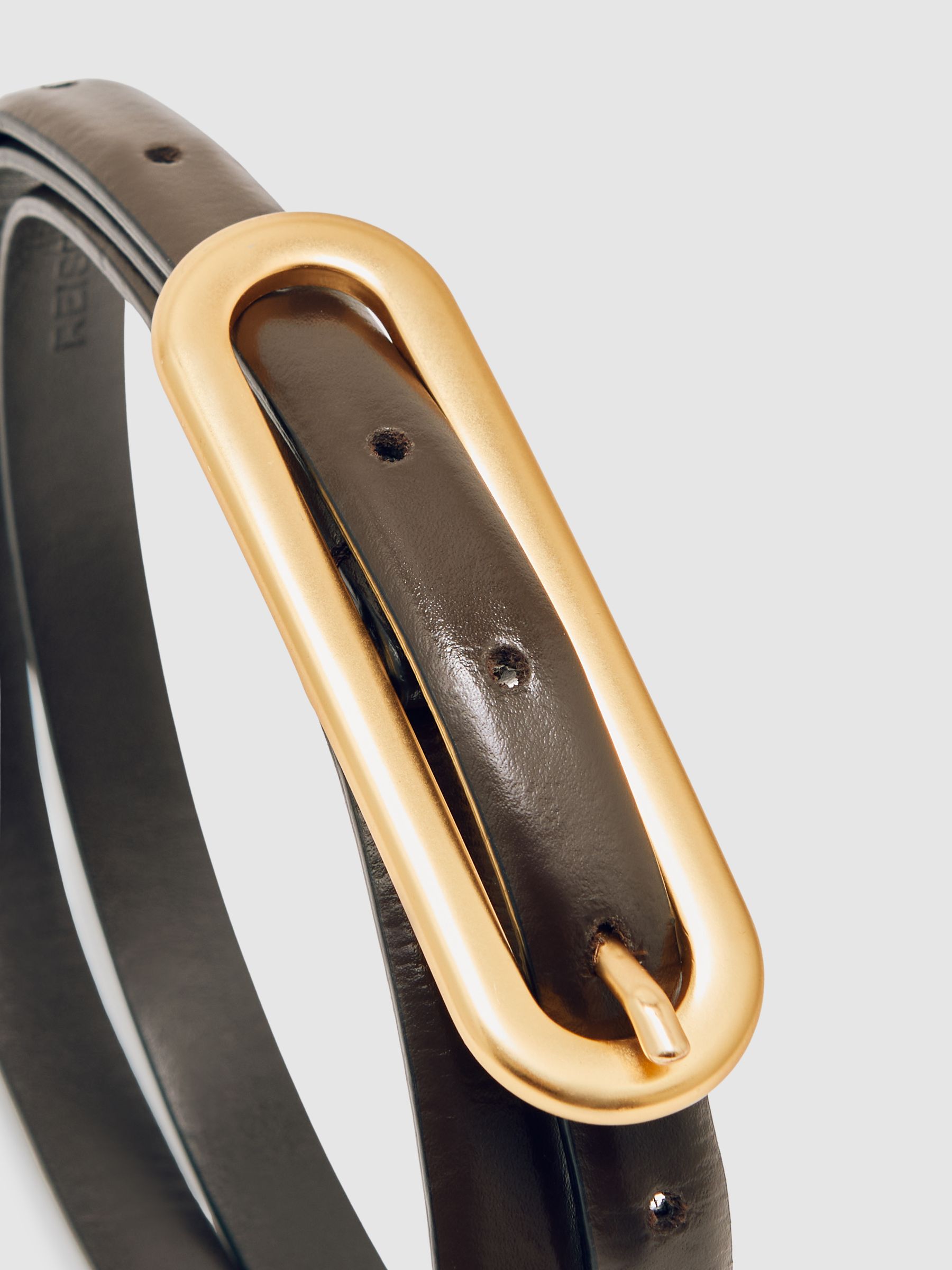 Thin Leather Elongated Buckle Belt in Chocolate - image 3