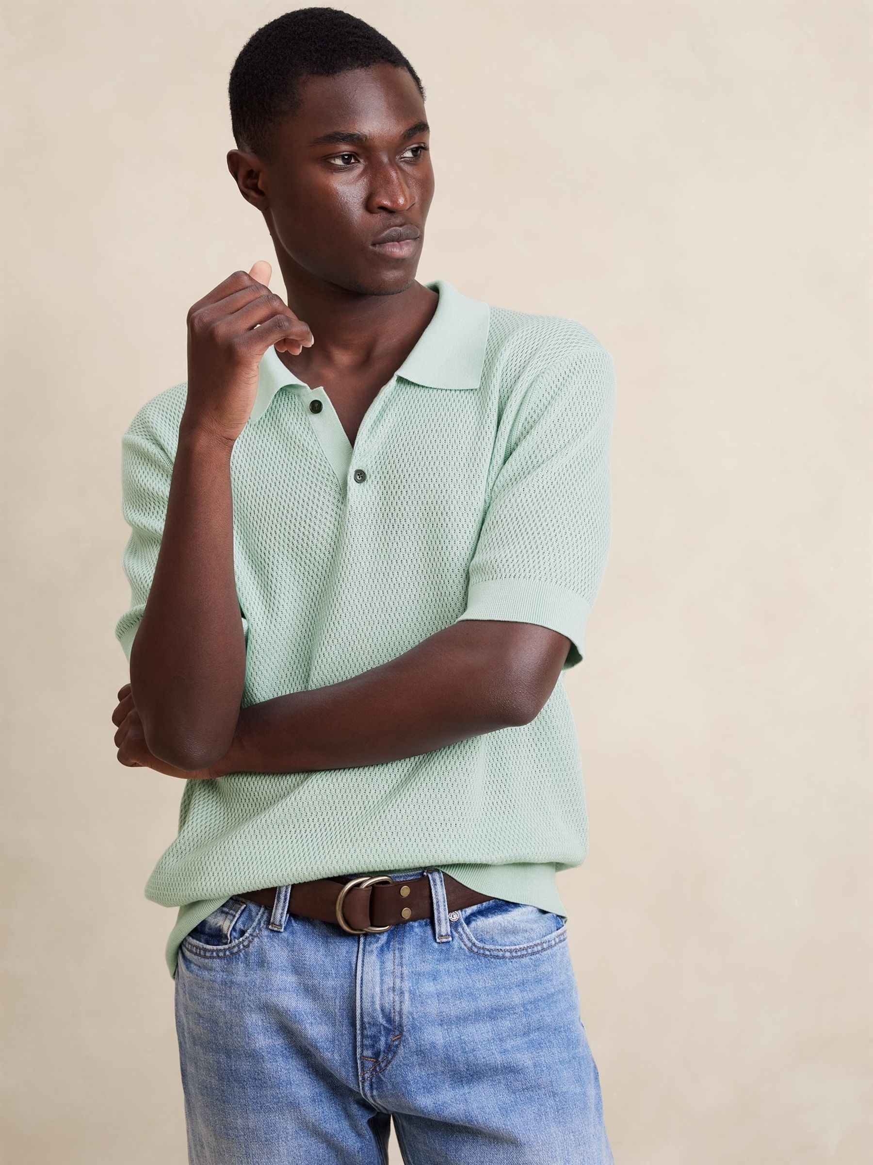 Banana Republic Green Point Sur Cotton Short Sleeve Polo Shirt - Image 1 of 2