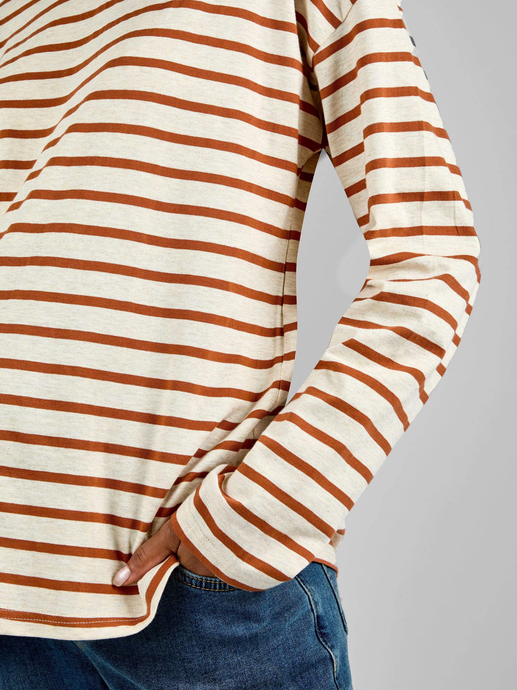 Oatmeal & Toffee Stripe Long Sleeve Boyfriend Maternity T-Shirt - Image 4 of 4