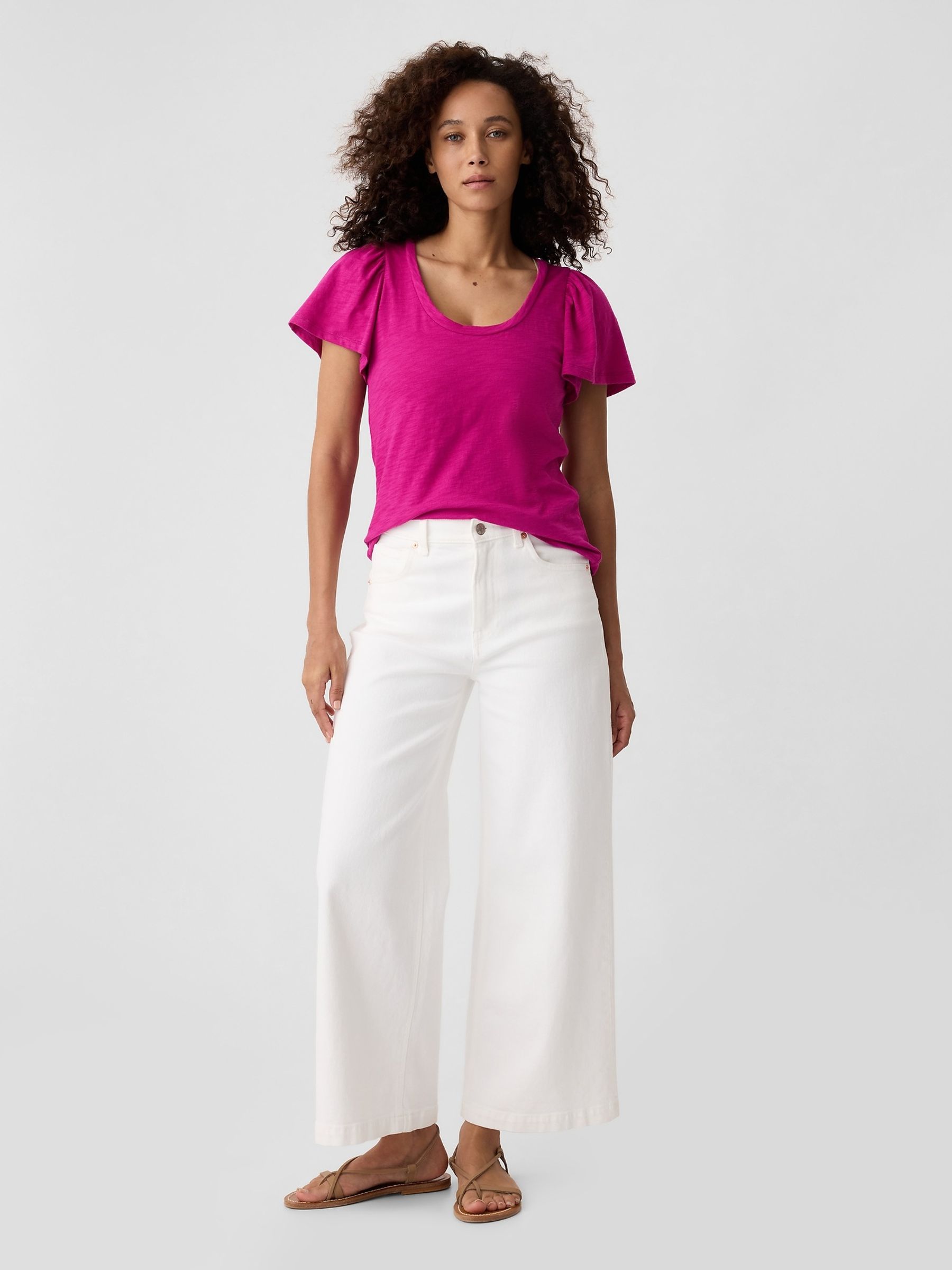 Pink Cotton Flutter Short Sleeve T-Shirt - Image 3 of 5