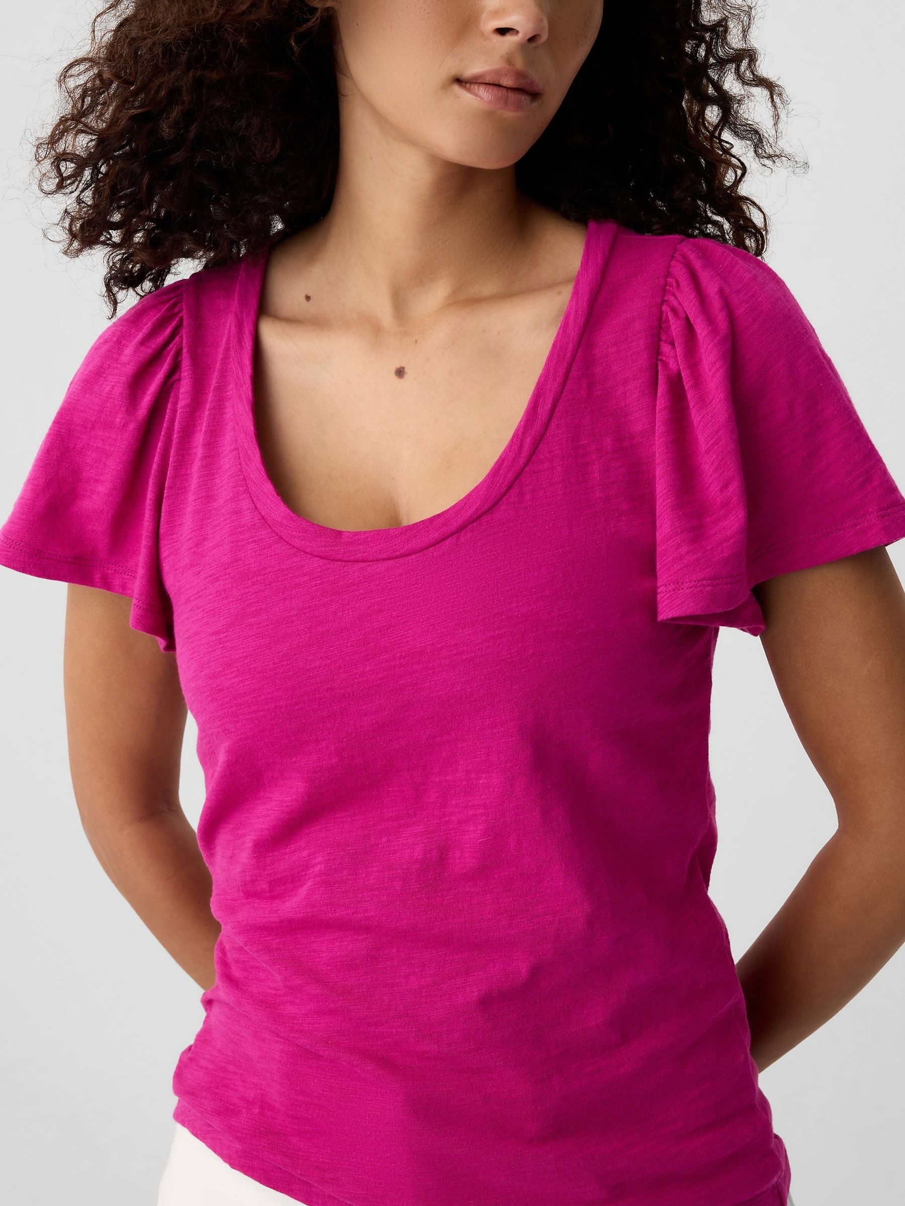 Pink Cotton Flutter Short Sleeve T-Shirt - Image 4 of 5