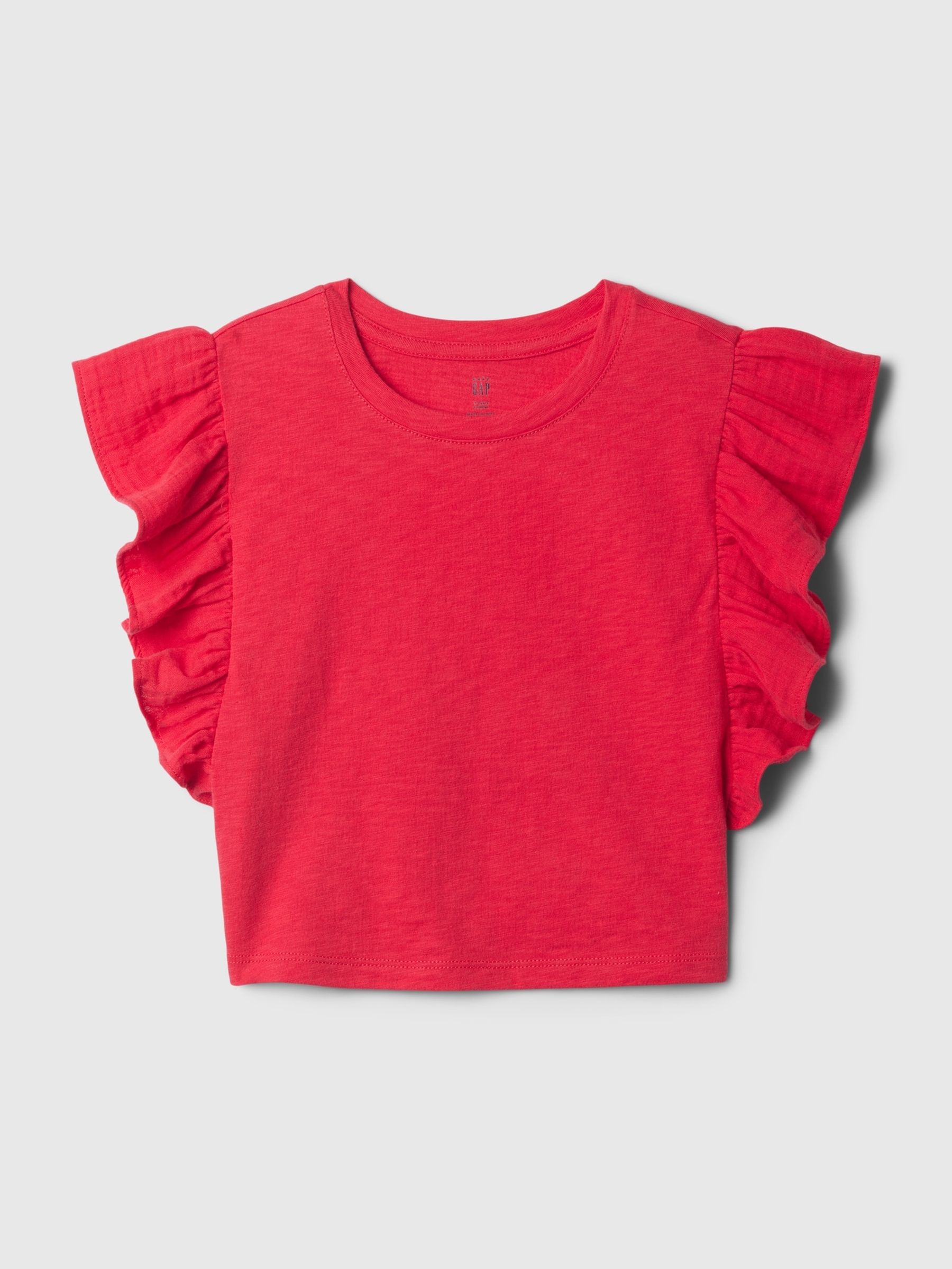 Red Crinkle Cotton Print Ruffle Sleeve Baby Top (12mths-5yrs) - Image 1 of 2