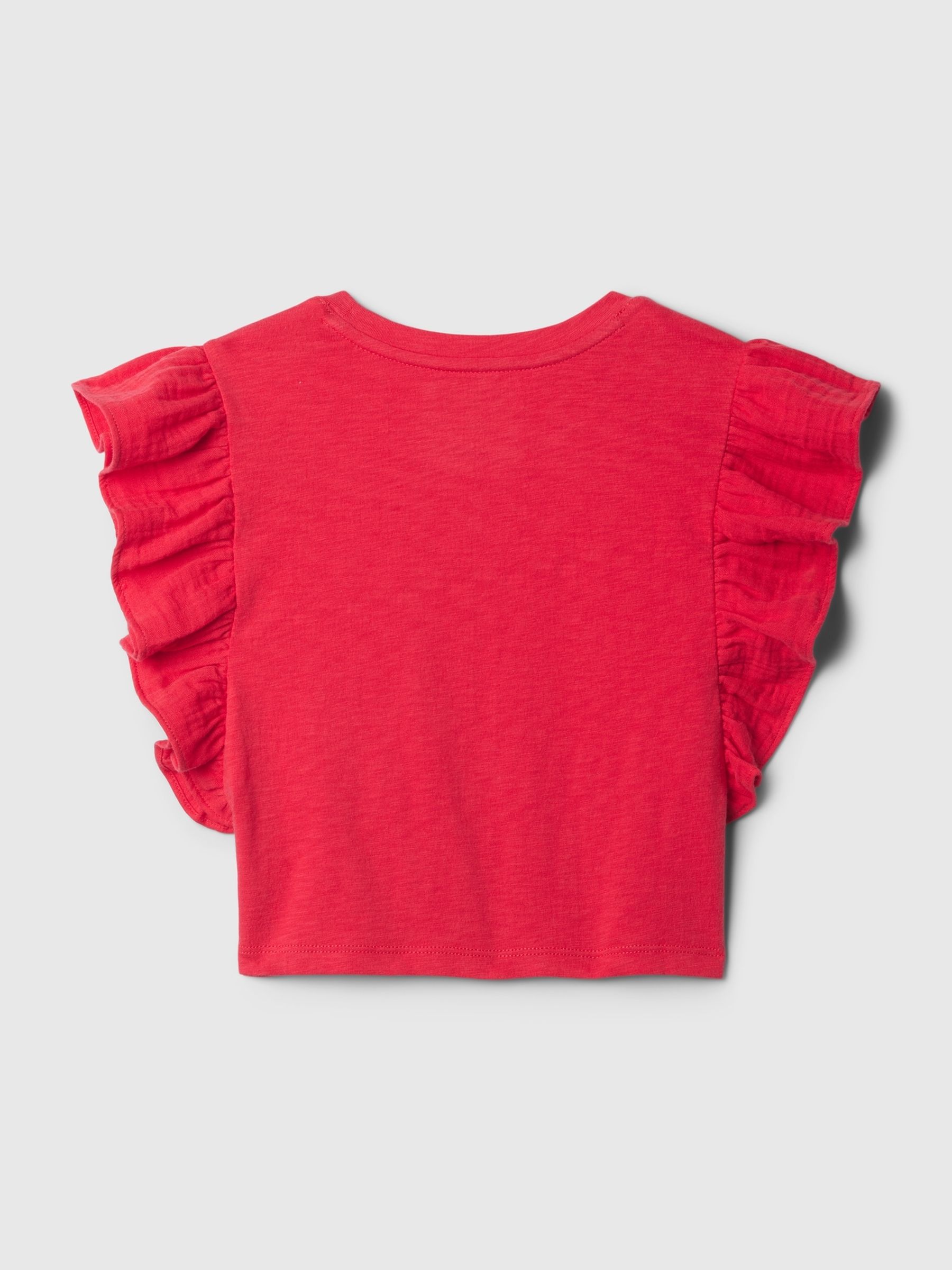 Red Crinkle Cotton Print Ruffle Sleeve Baby Top (12mths-5yrs) - Image 2 of 2
