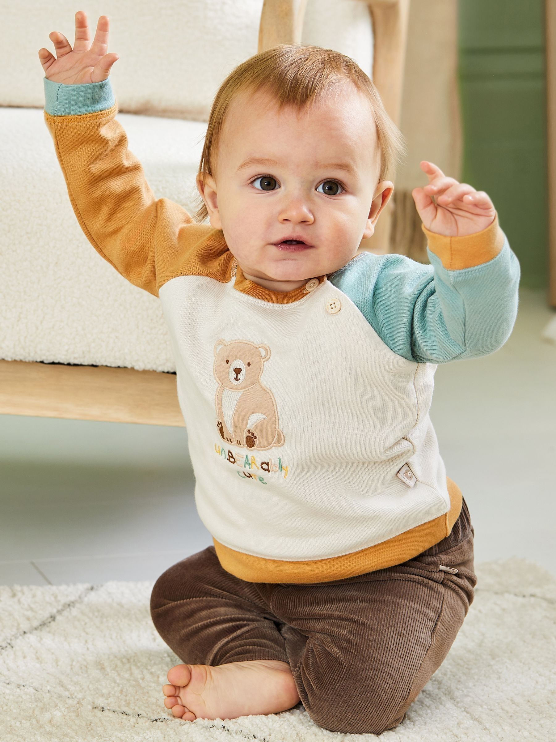 Ecru Bear Sweatshirt & Cosy Trouser Baby Set - Image 6 of 10