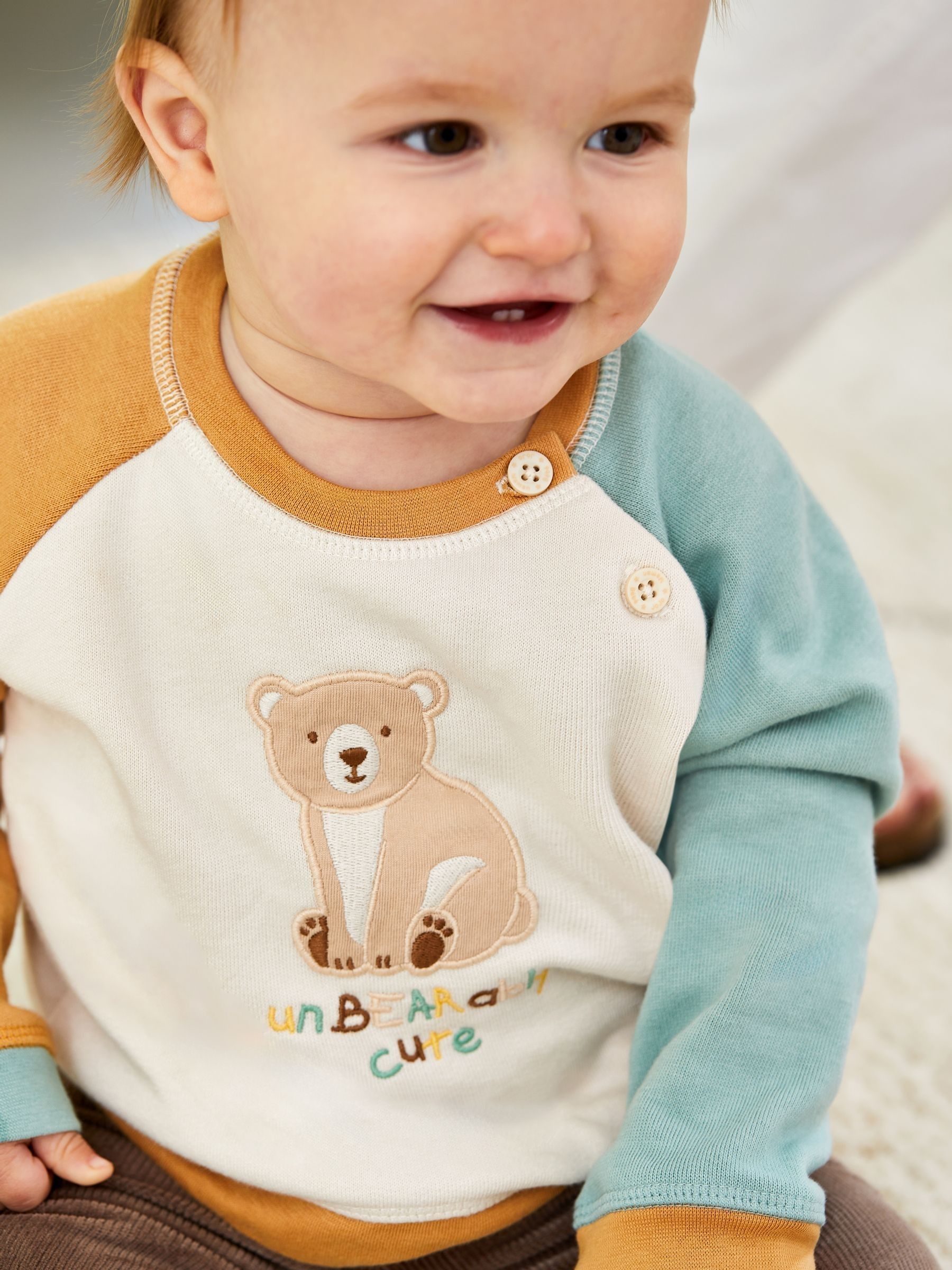 Ecru Bear Sweatshirt & Cosy Trouser Baby Set - Image 8 of 10