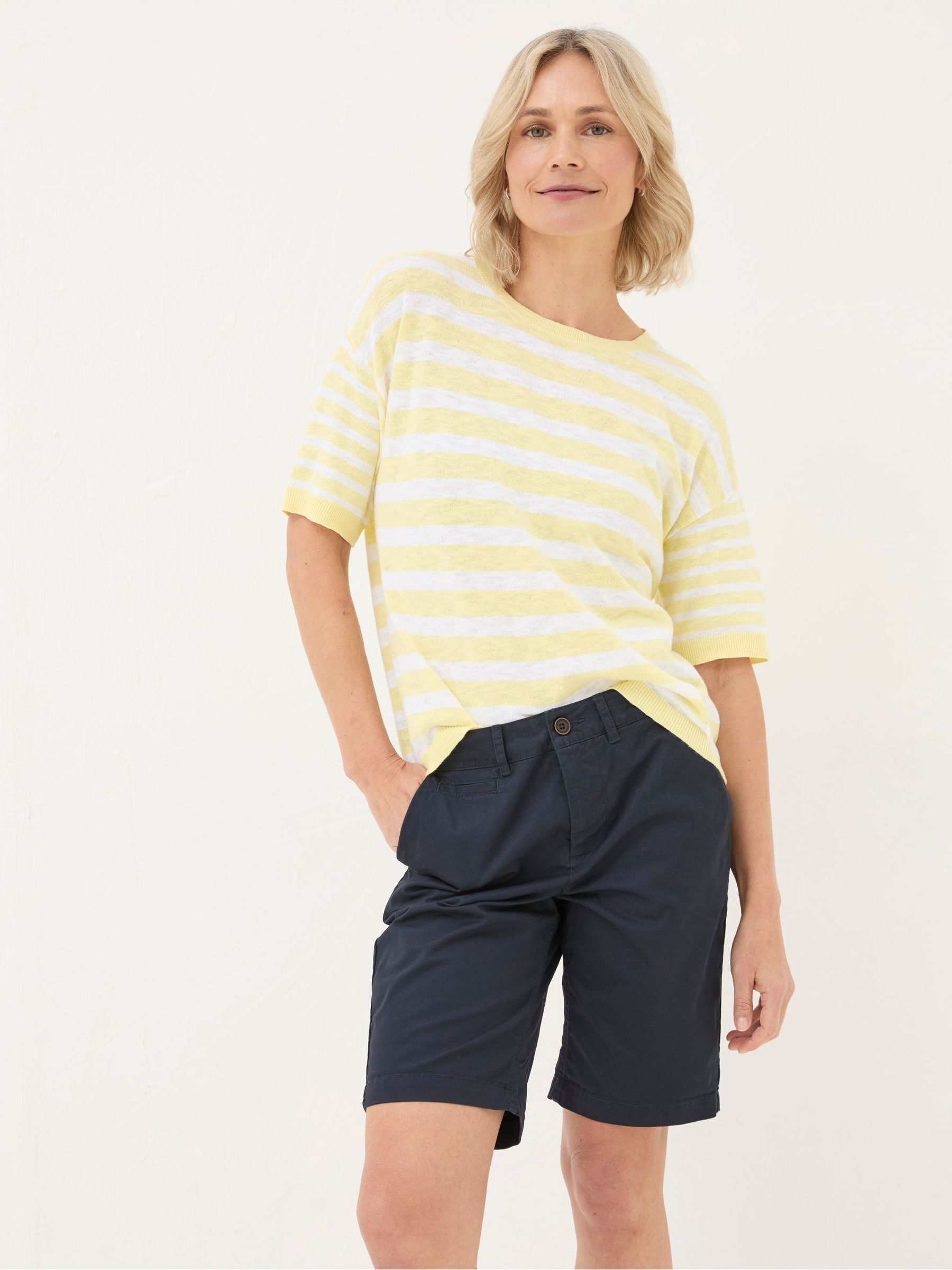 Yellow Sorbet Linen Stripe Knit T-Shirt - Image 1 of 5