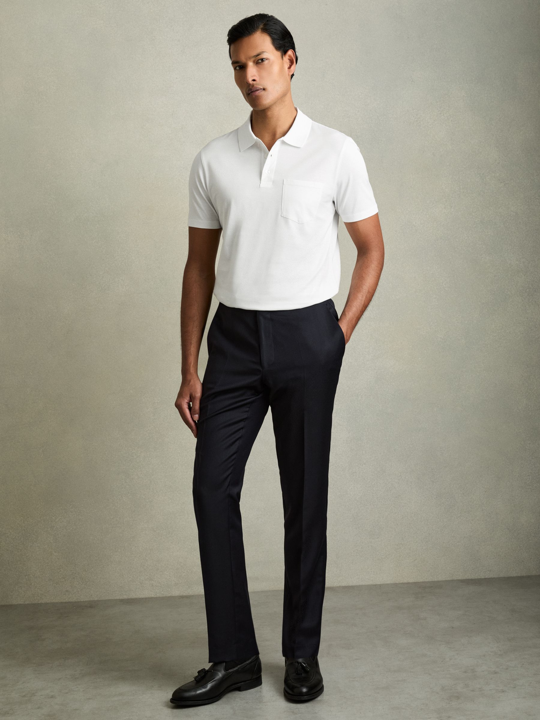 Mercerised Cotton Polo Shirt in White - Image 3 of 7