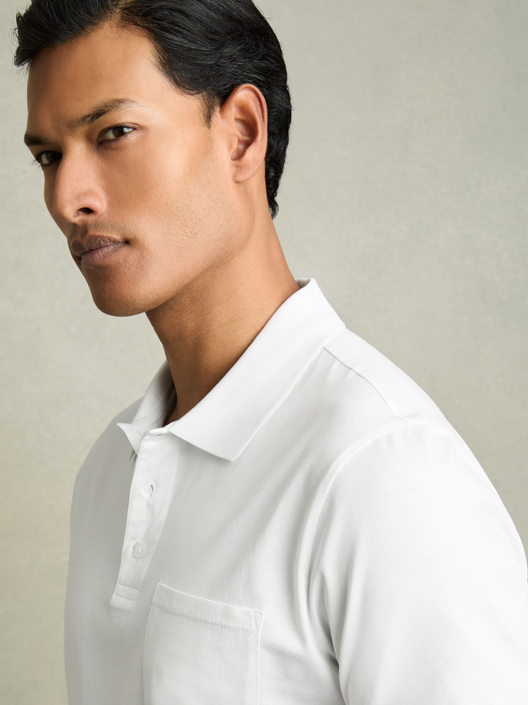 Mercerised Cotton Polo Shirt in White - Image 4 of 7