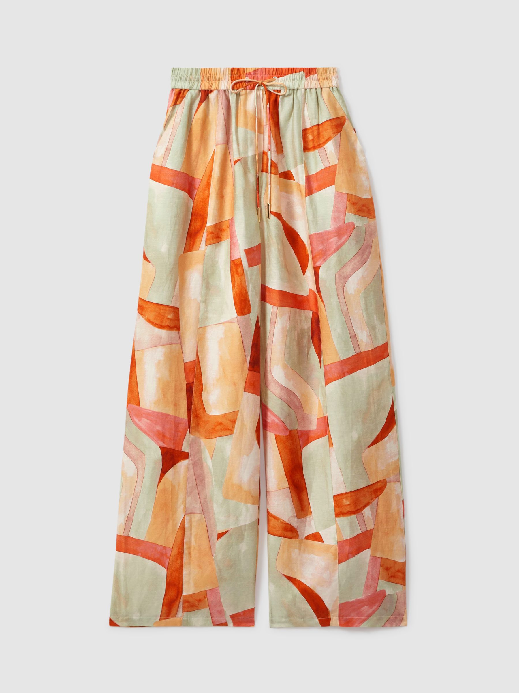 Acler Geometric Print Wide Leg Trousers in Orange Multi - Image 2 of 6