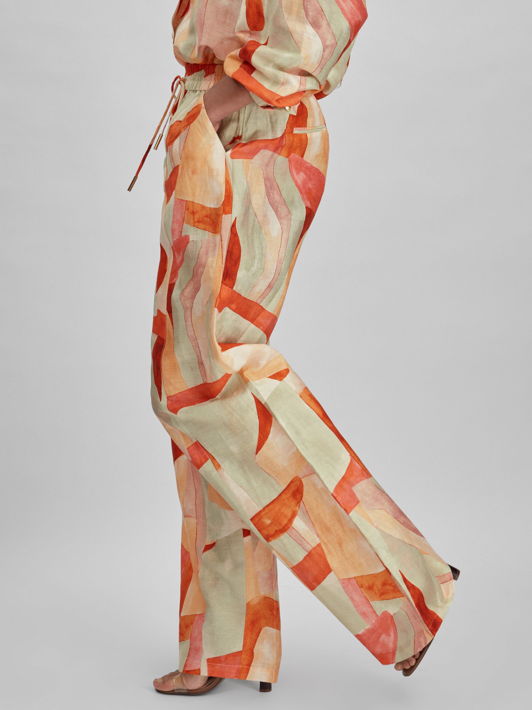 Acler Geometric Print Wide Leg Trousers in Orange Multi - Image 3 of 6