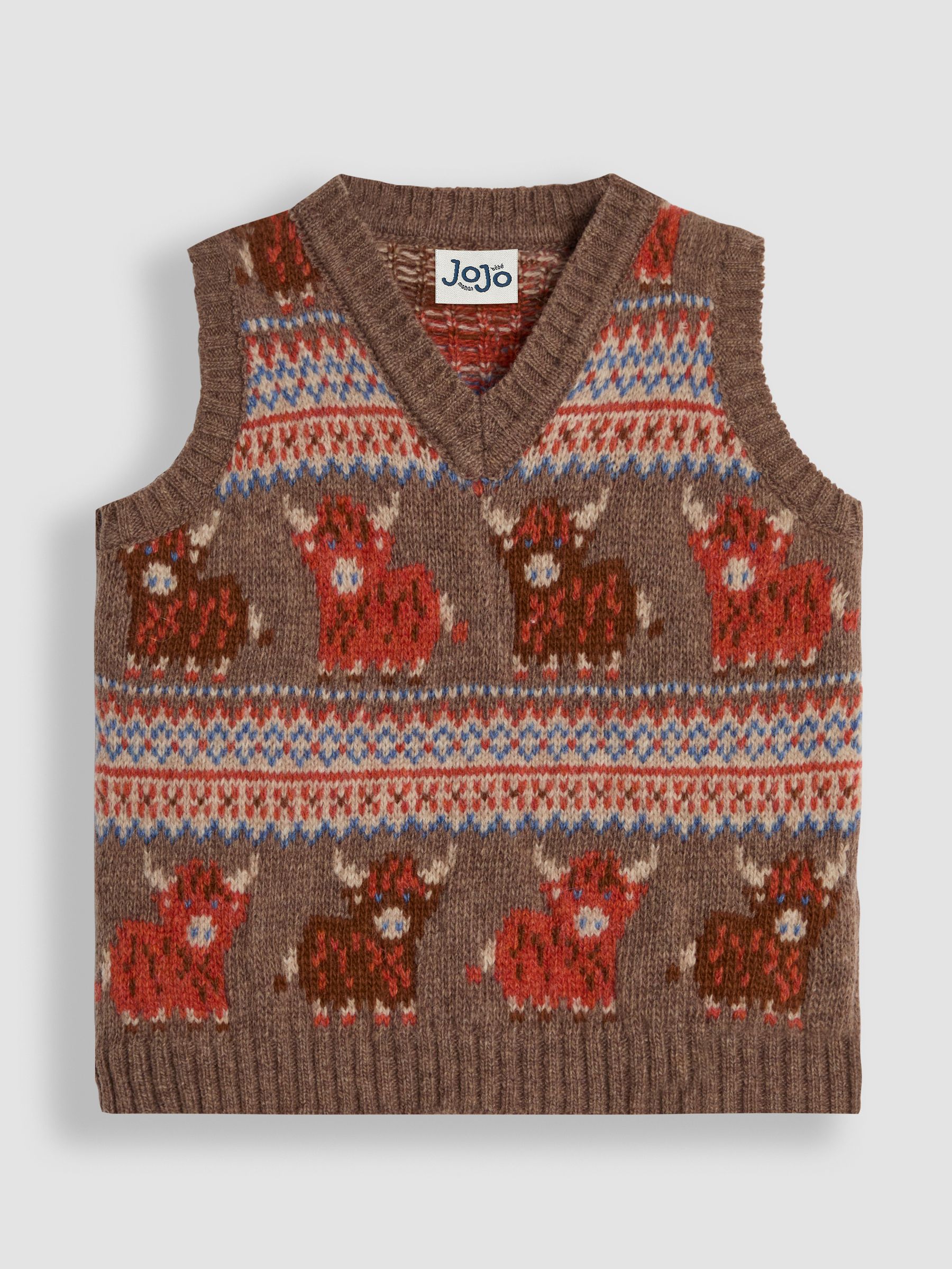 Mocha Brown Highland Cow Knit FairIsle Pattern Tank Top - Image 1 of 3