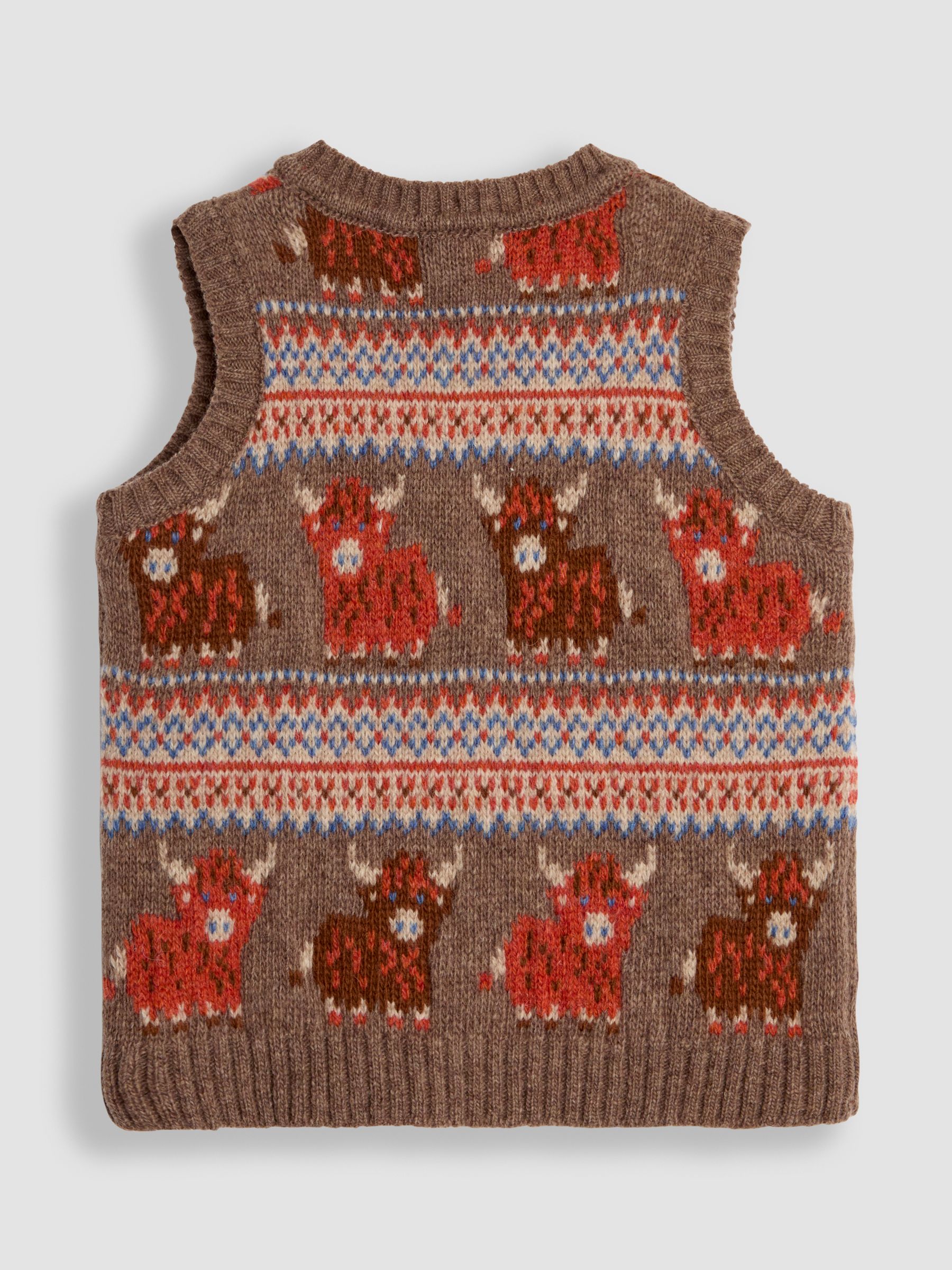 Mocha Brown Highland Cow Knit FairIsle Pattern Tank Top - Image 2 of 3