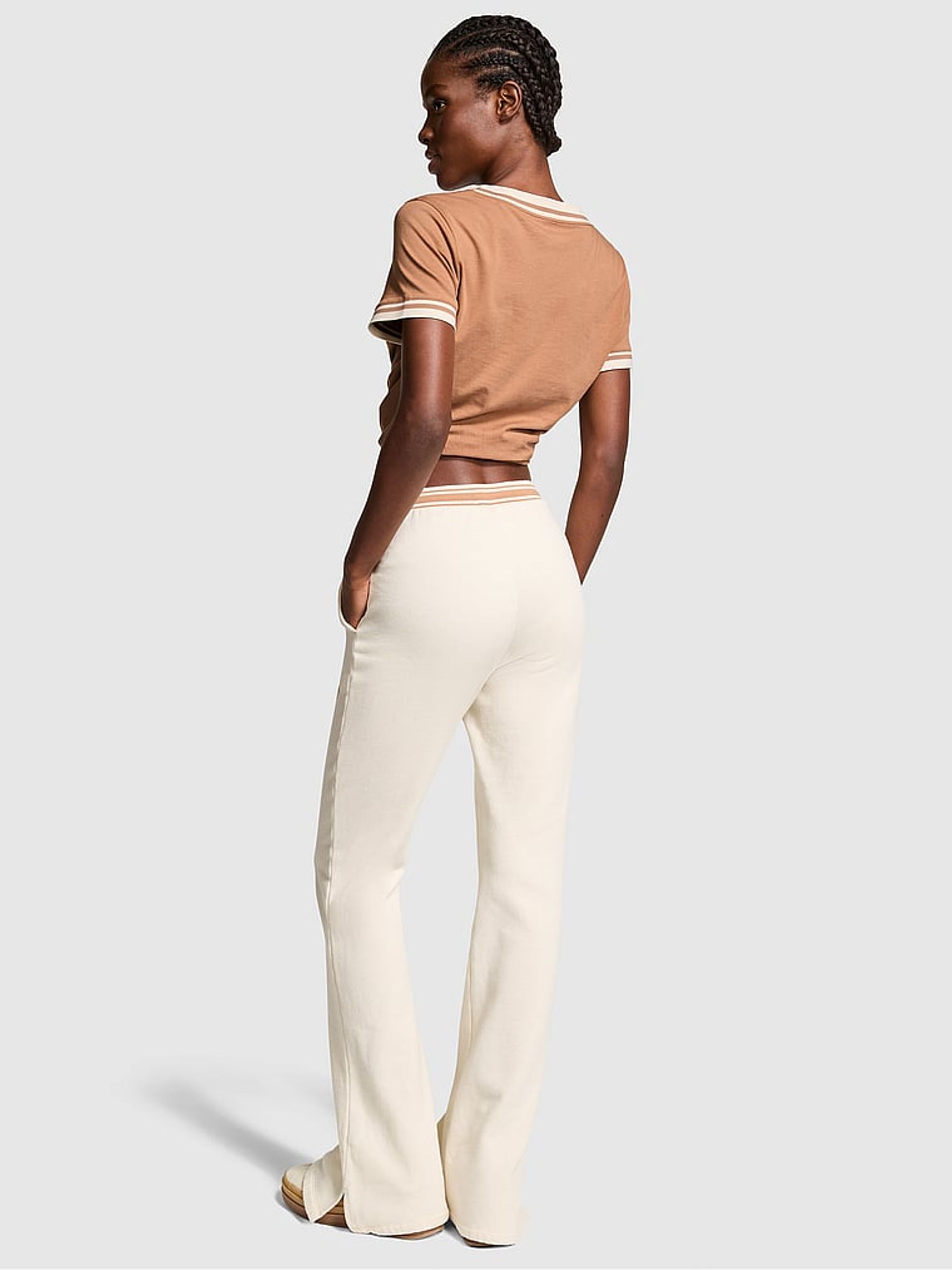 White Shell Knitted Flare Fleece Joggers - Image 2 of 3