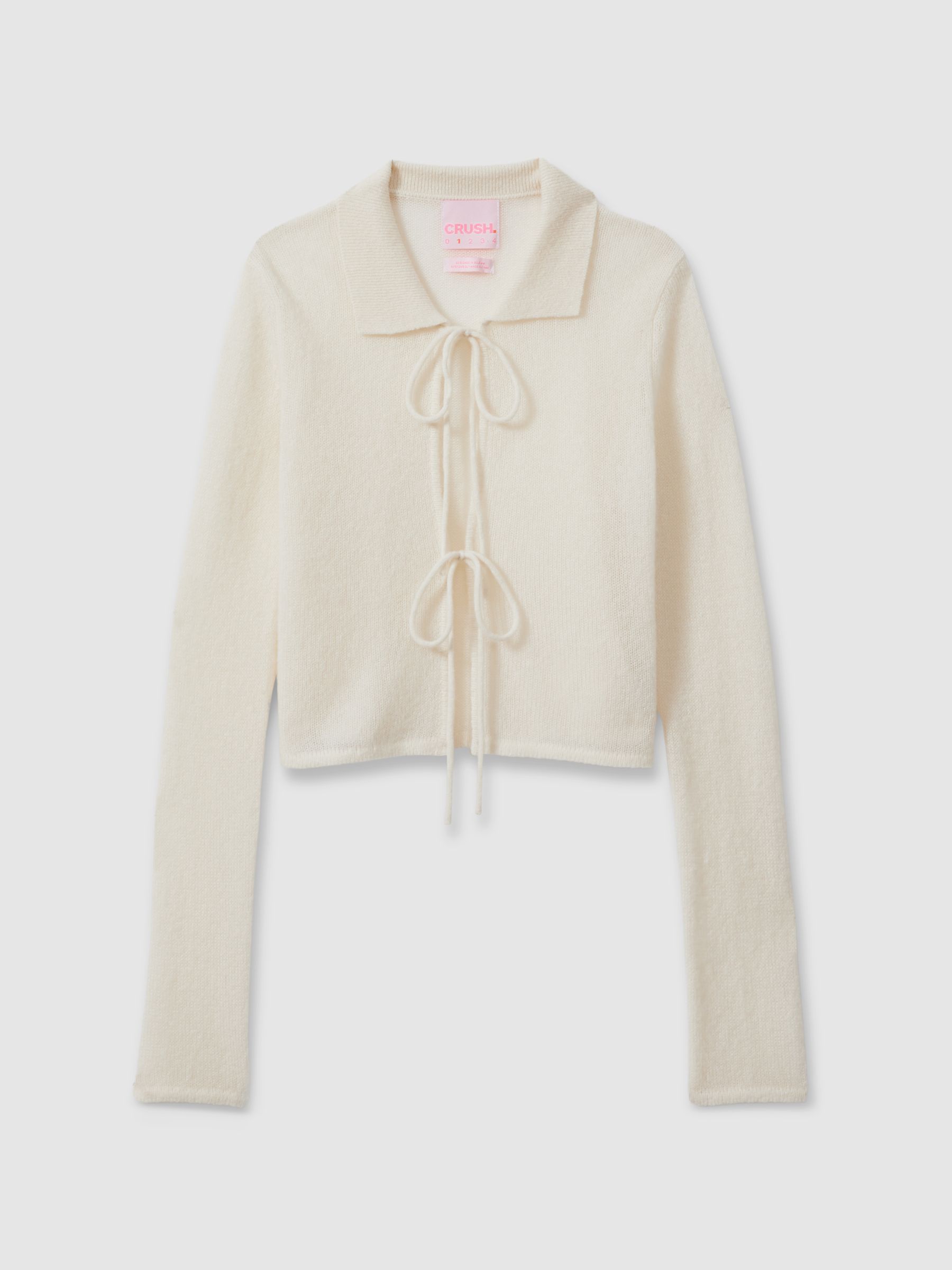 CRUSH Collection Cashmere Tie Front Cardigan in Ivory - Image 2 of 5