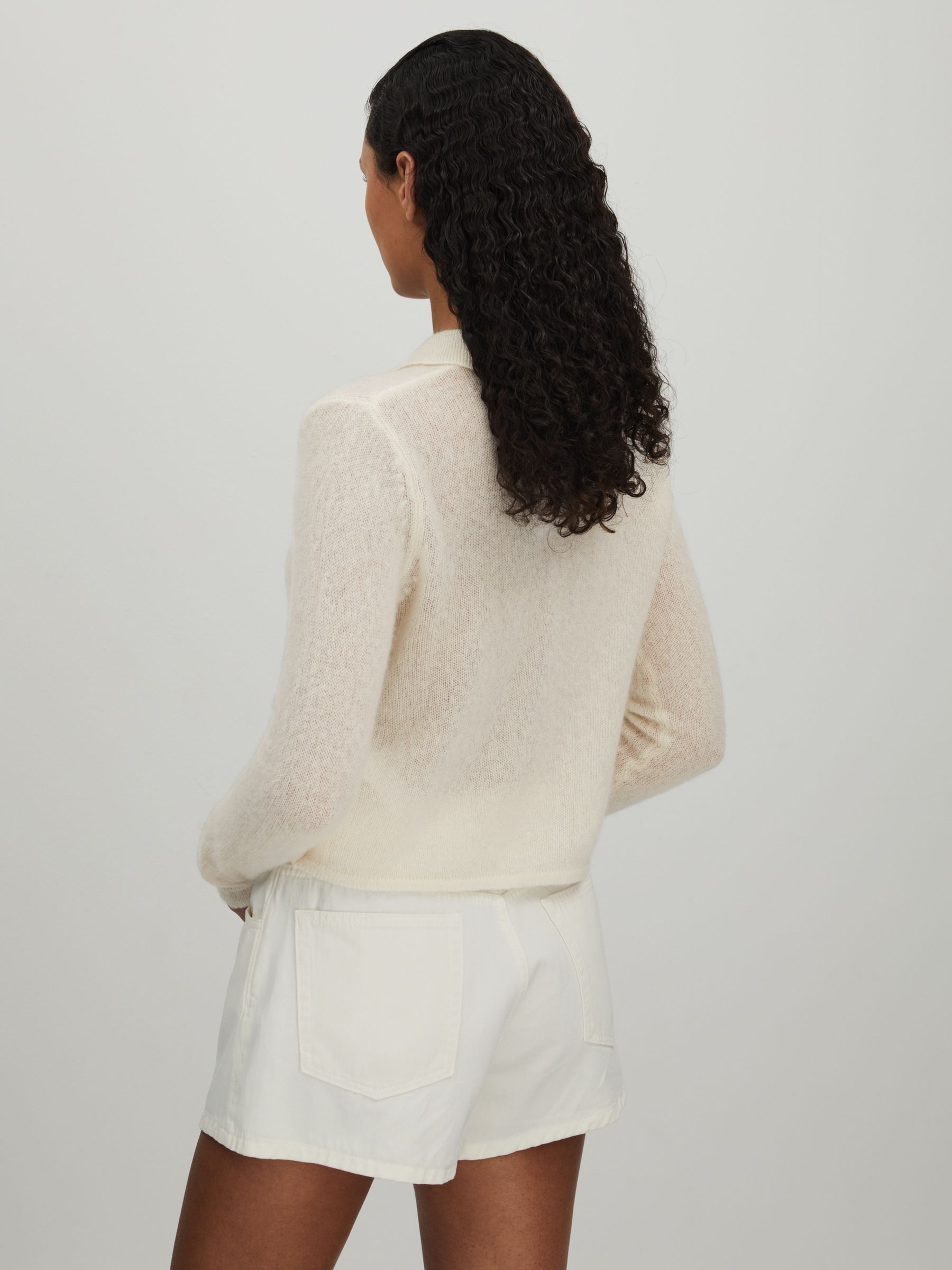 CRUSH Collection Cashmere Tie Front Cardigan in Ivory - Image 4 of 5