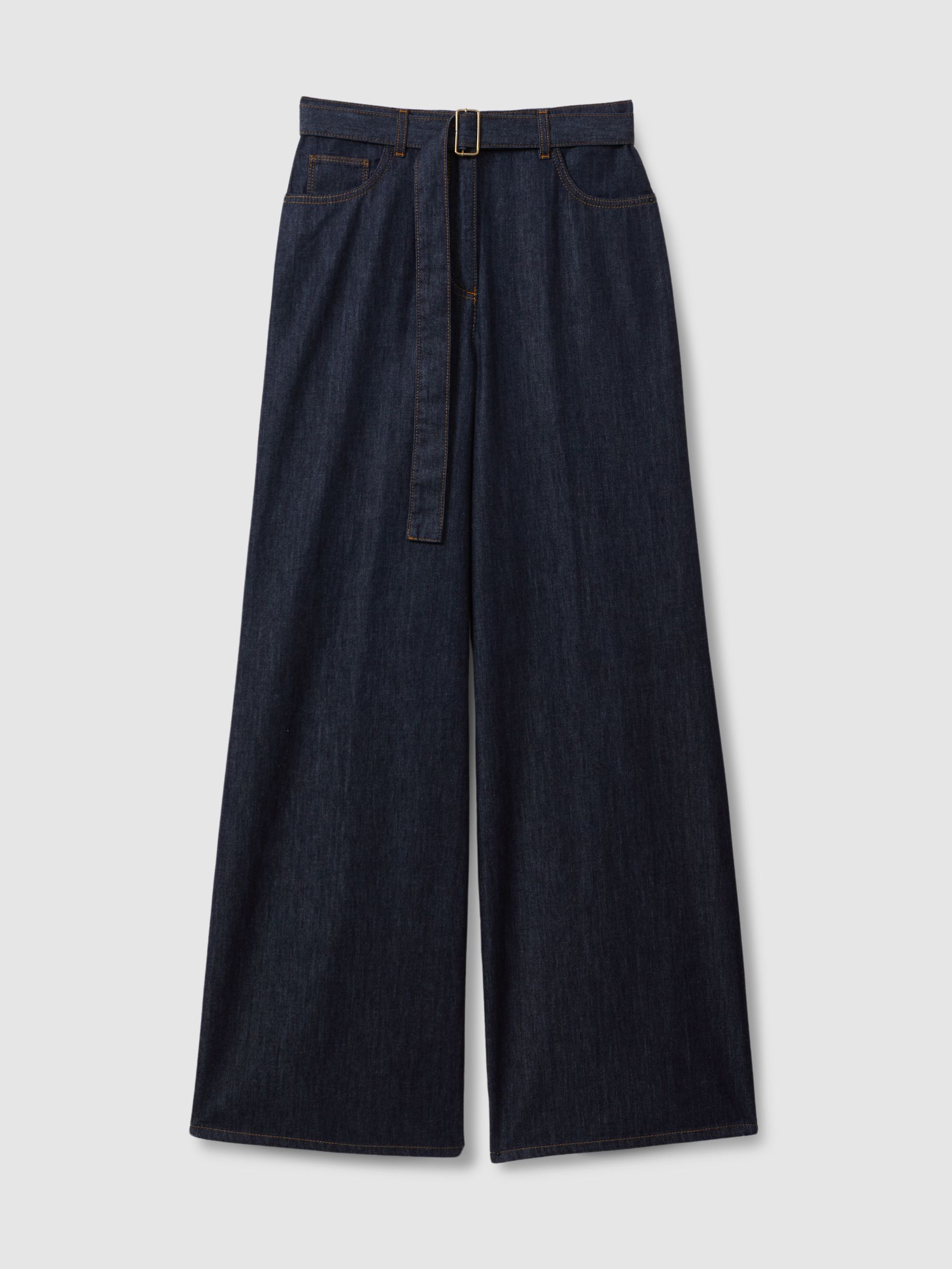 Belted Wide Leg Jeans in Dark Blue - Image 2 of 6