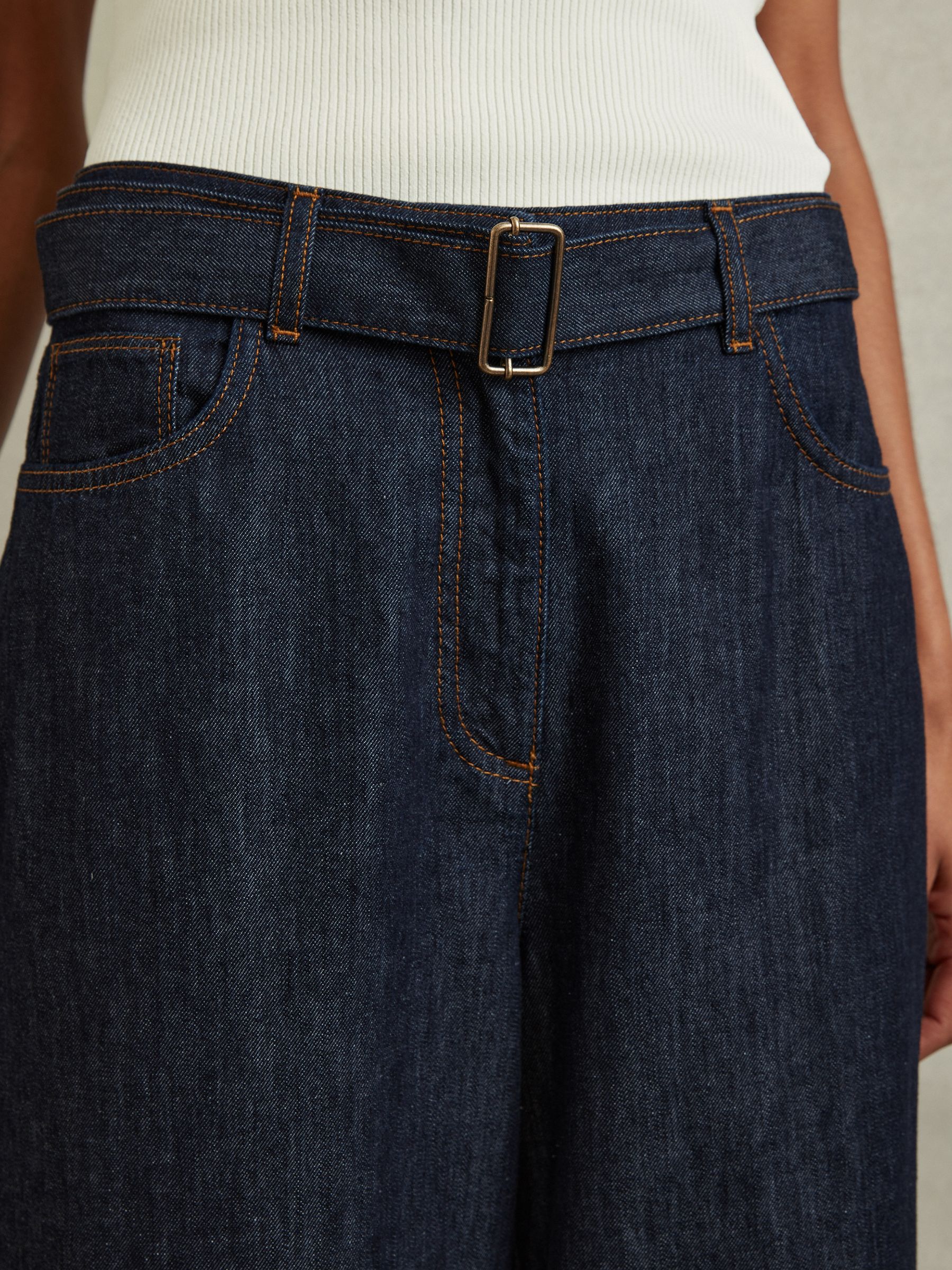 Belted Wide Leg Jeans in Dark Blue - Image 4 of 6