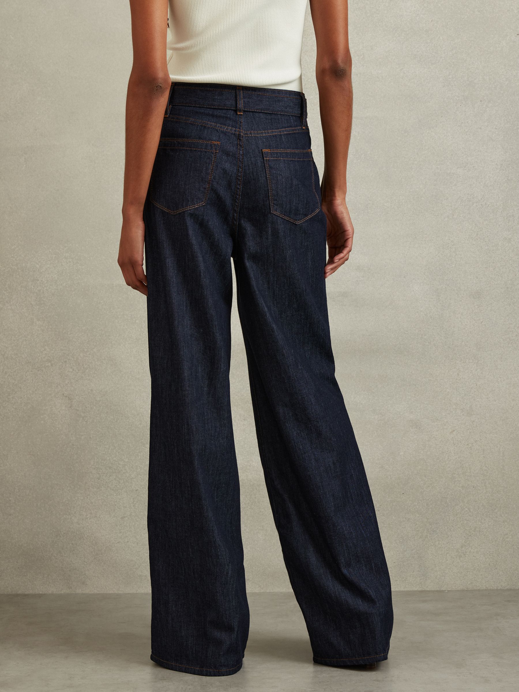 Belted Wide Leg Jeans in Dark Blue - Image 5 of 6