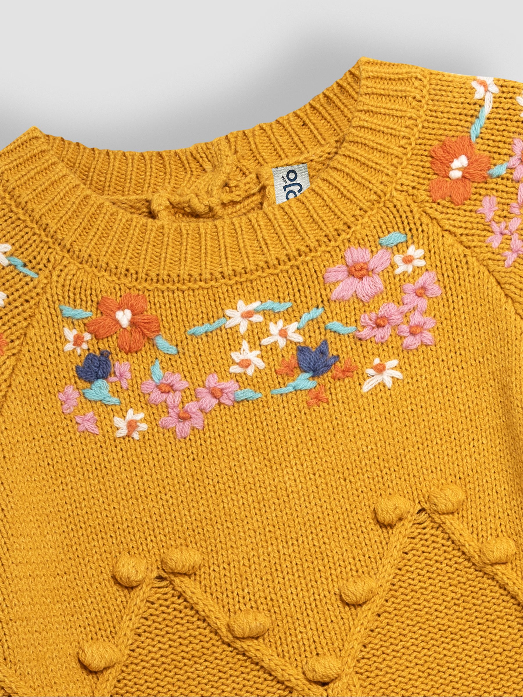 Mustard Floral Embroidered Cable Knitted Dress - Image 2 of 3