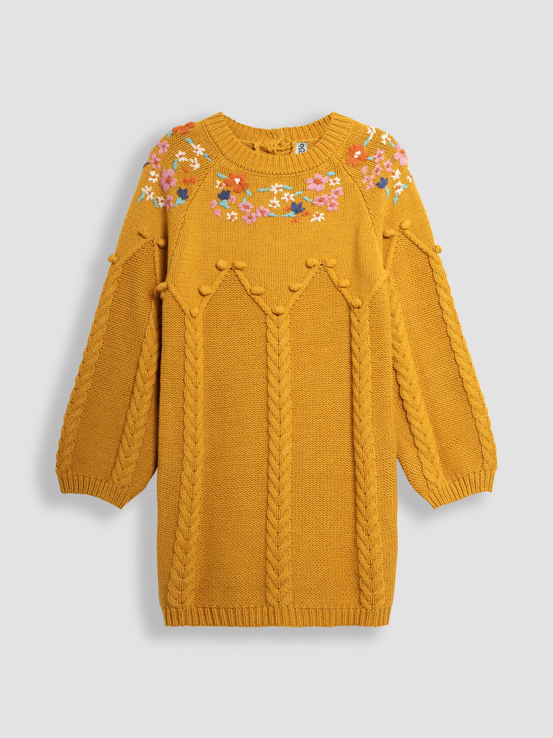Mustard Floral Embroidered Cable Knitted Dress - Image 4 of 4