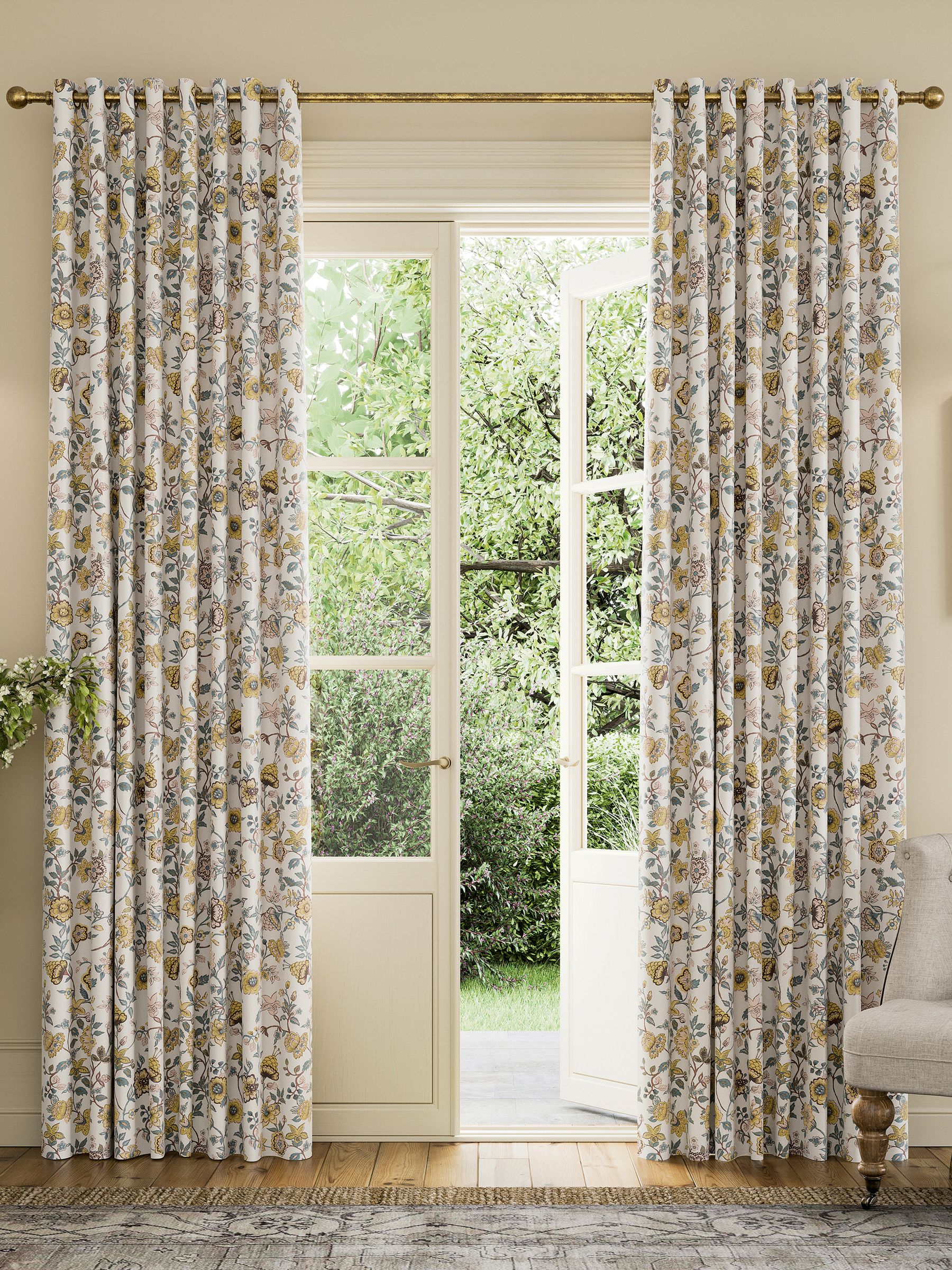 Teal Indienne Floral Blackout Eyelet Curtains - Image 1 of 2