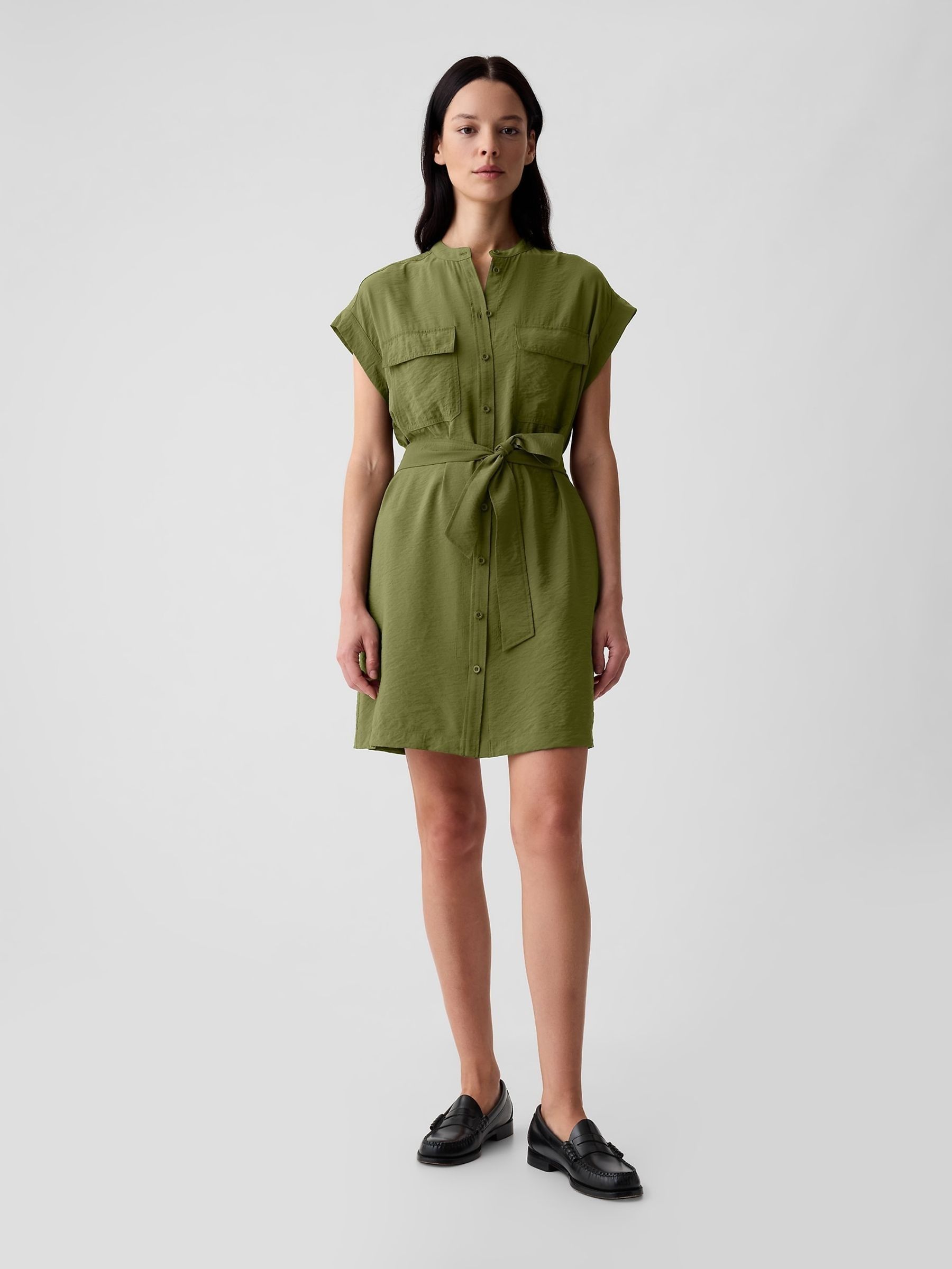 Green Utility Mini Shirt Dress - Image 1 of 6