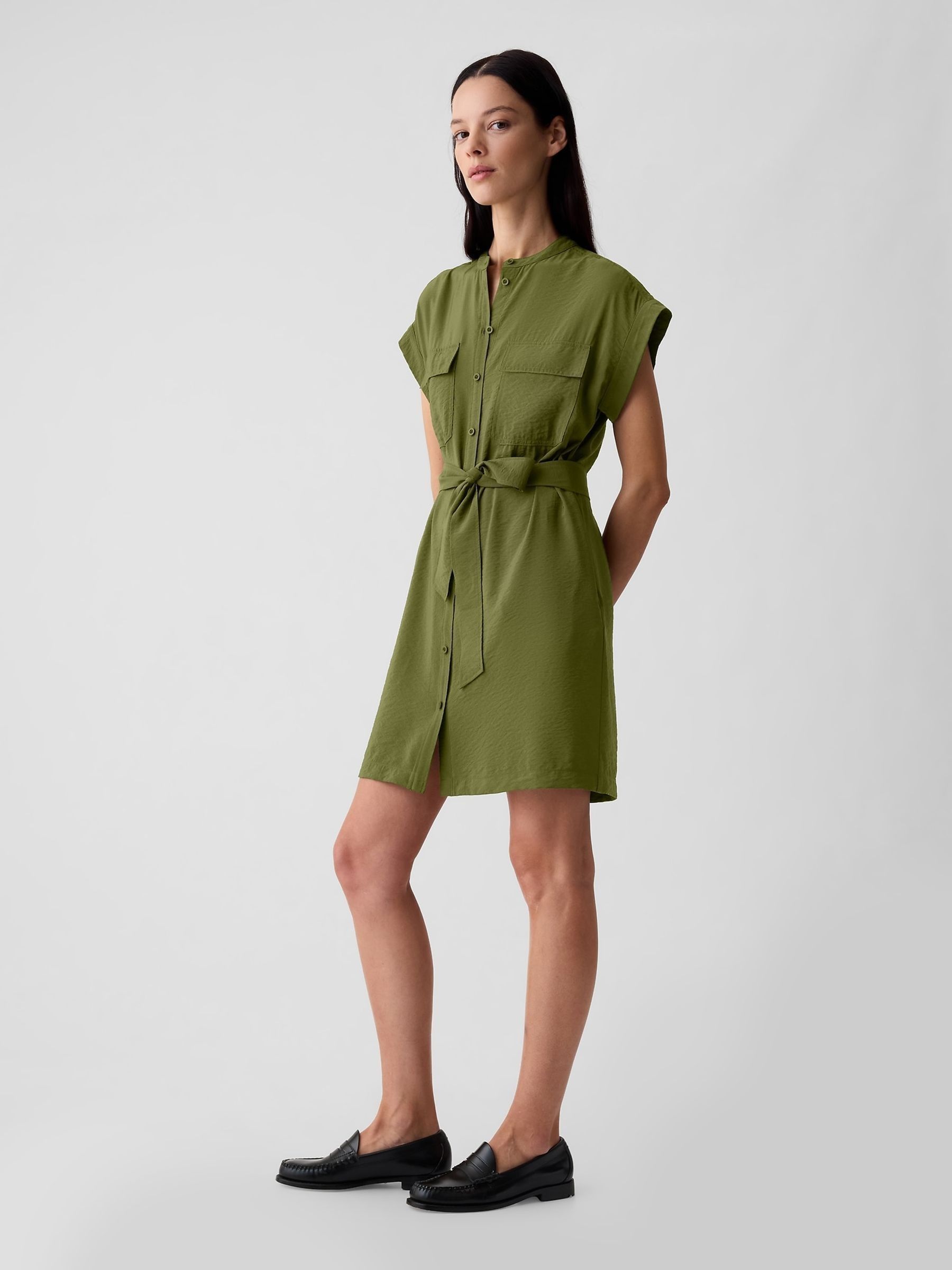 Green Utility Mini Shirt Dress - Image 3 of 6