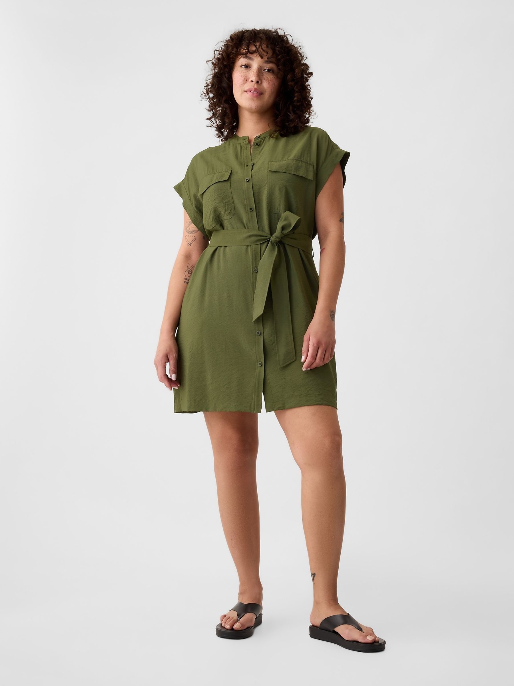 Green Utility Mini Shirt Dress - Image 4 of 6