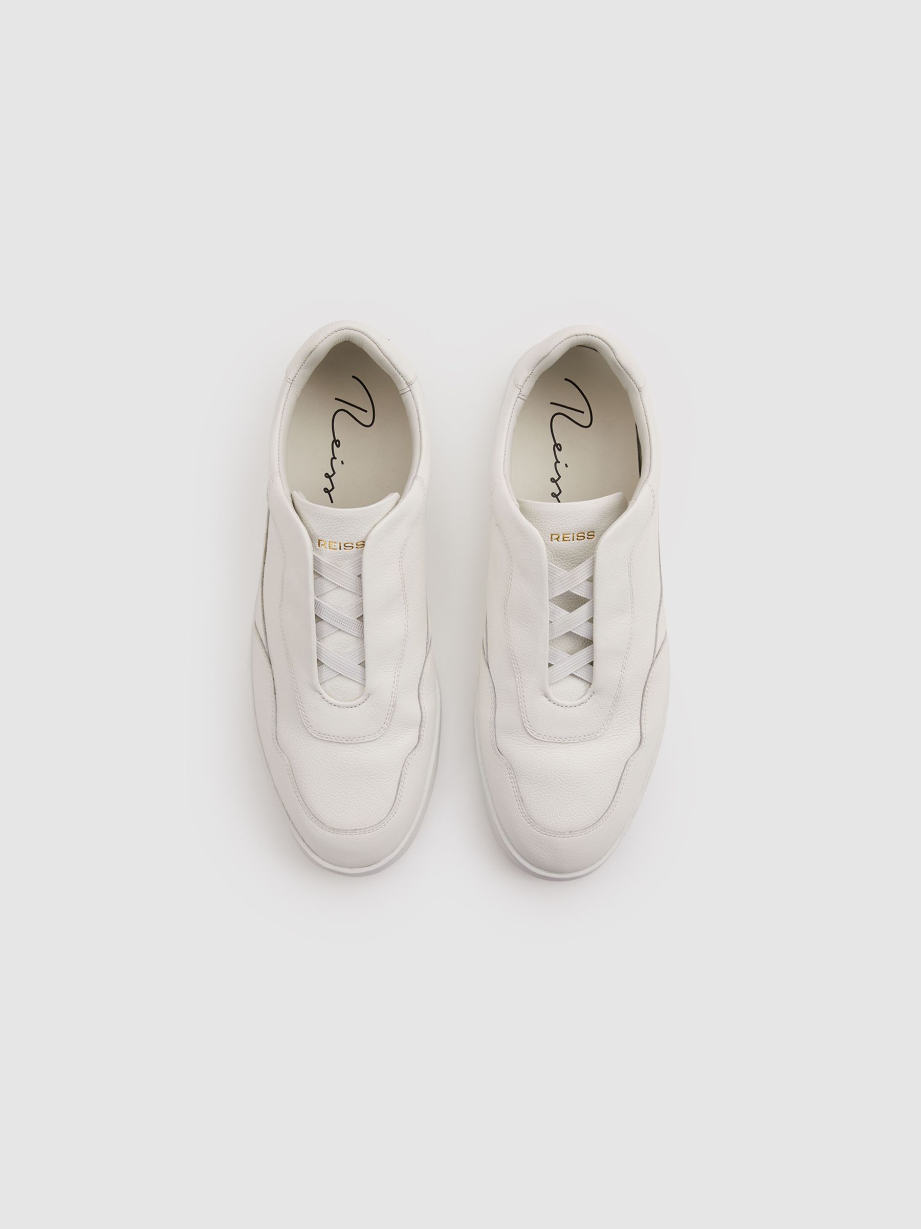 Grained Leather Elasticated Lace Trainers in White - Image 3 of 5